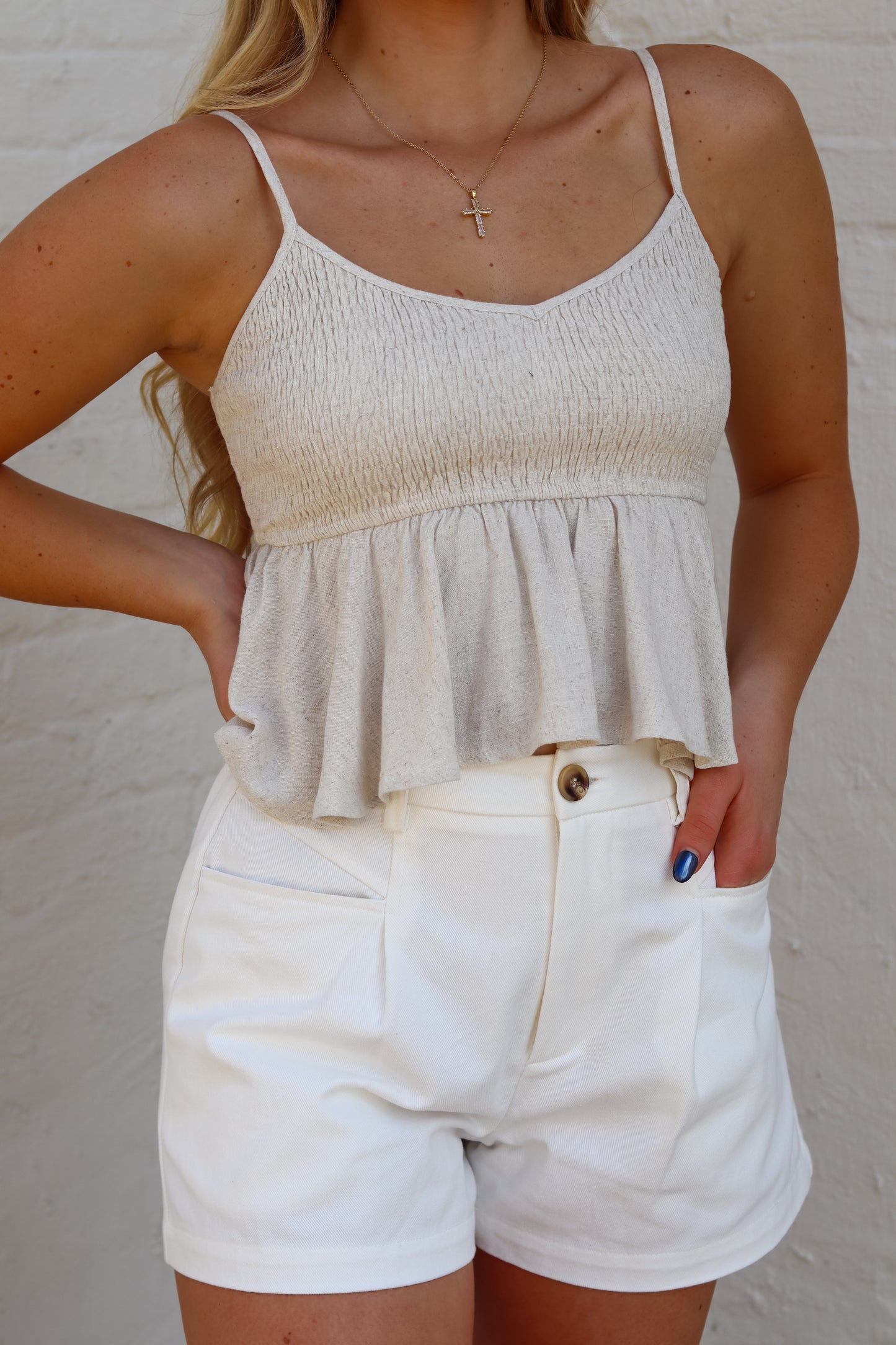 Lena Smocked Tank - Natural