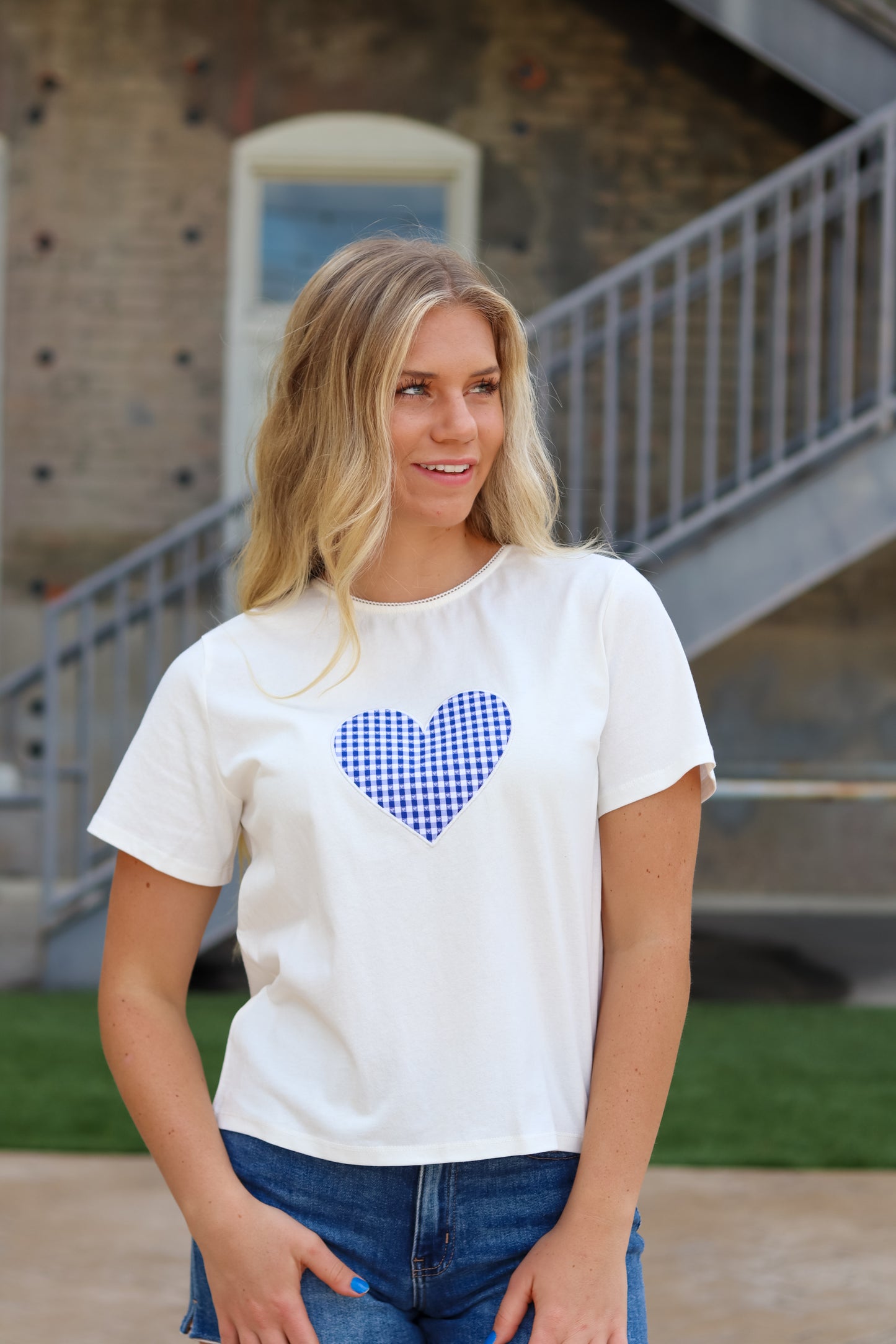 Gingham Heart Patch Tee