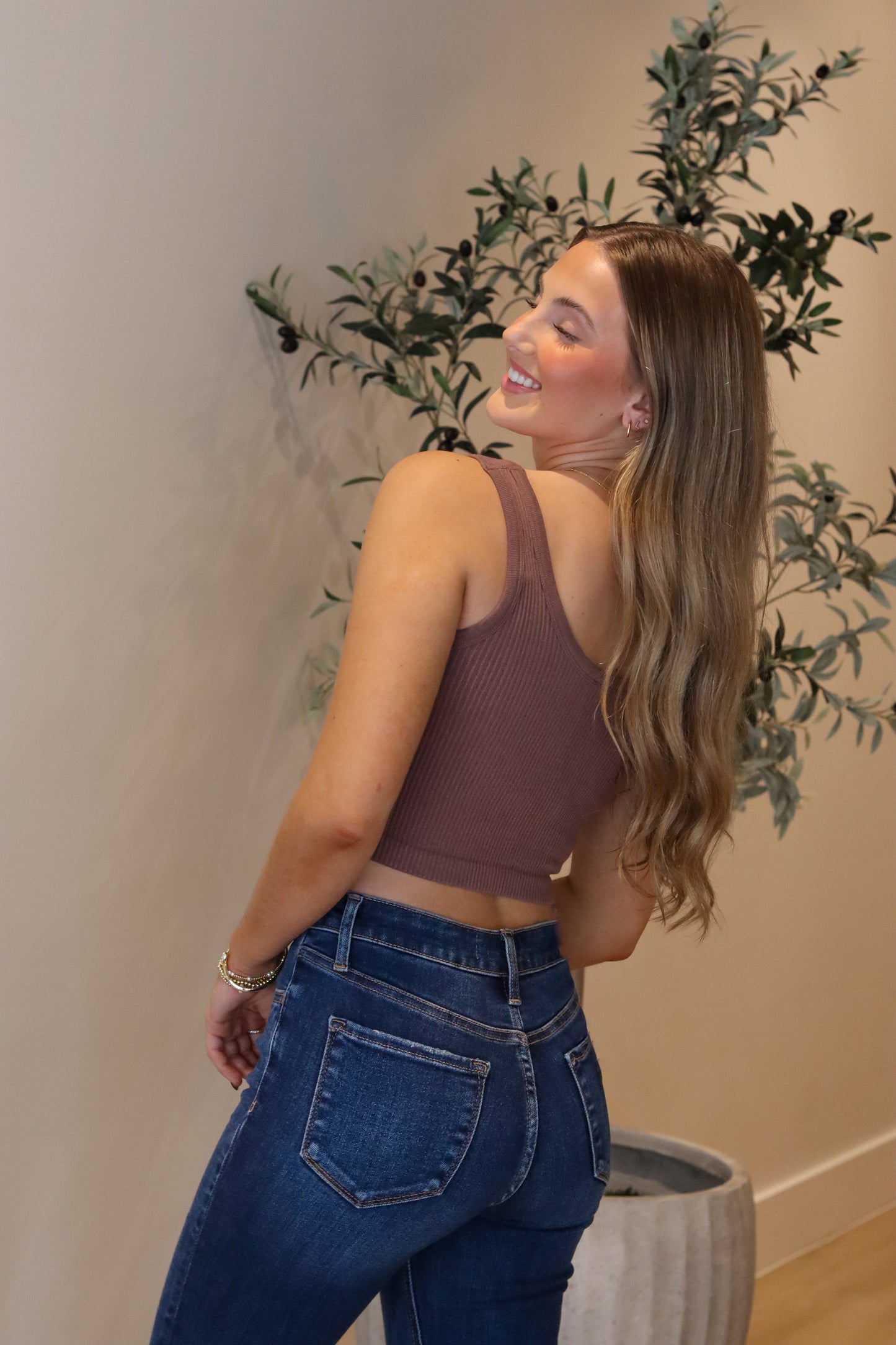 Ribbed Seamless Tank - Deep Taupe