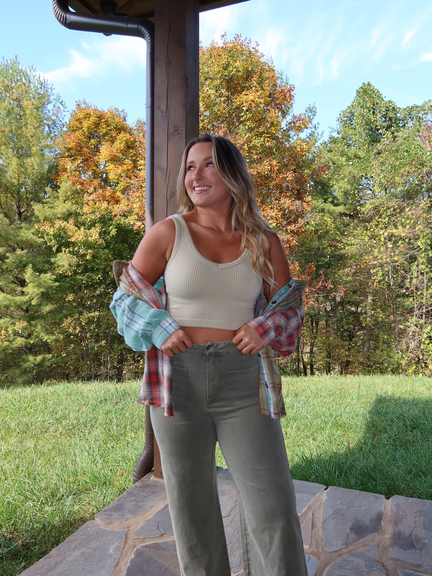 Ribbed Seamless Tank - Green Khaki