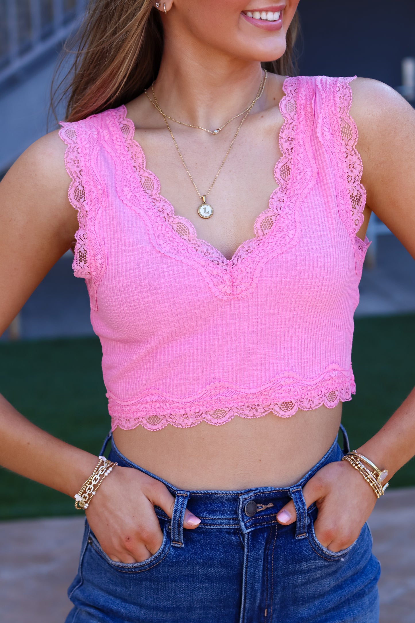 Essential Lacey Tank - Candy Pink