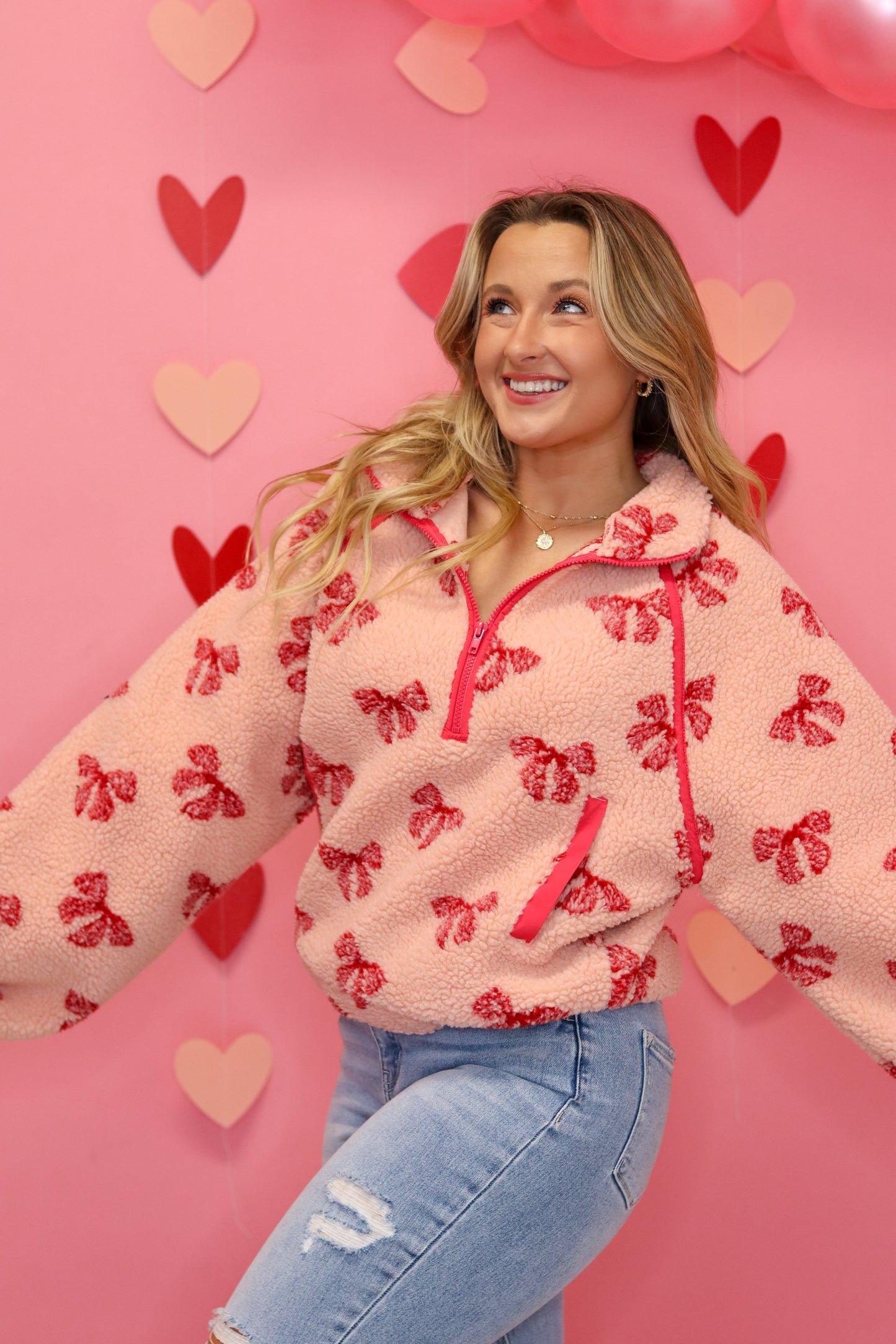 Bow Sherpa Pullover - Pink
