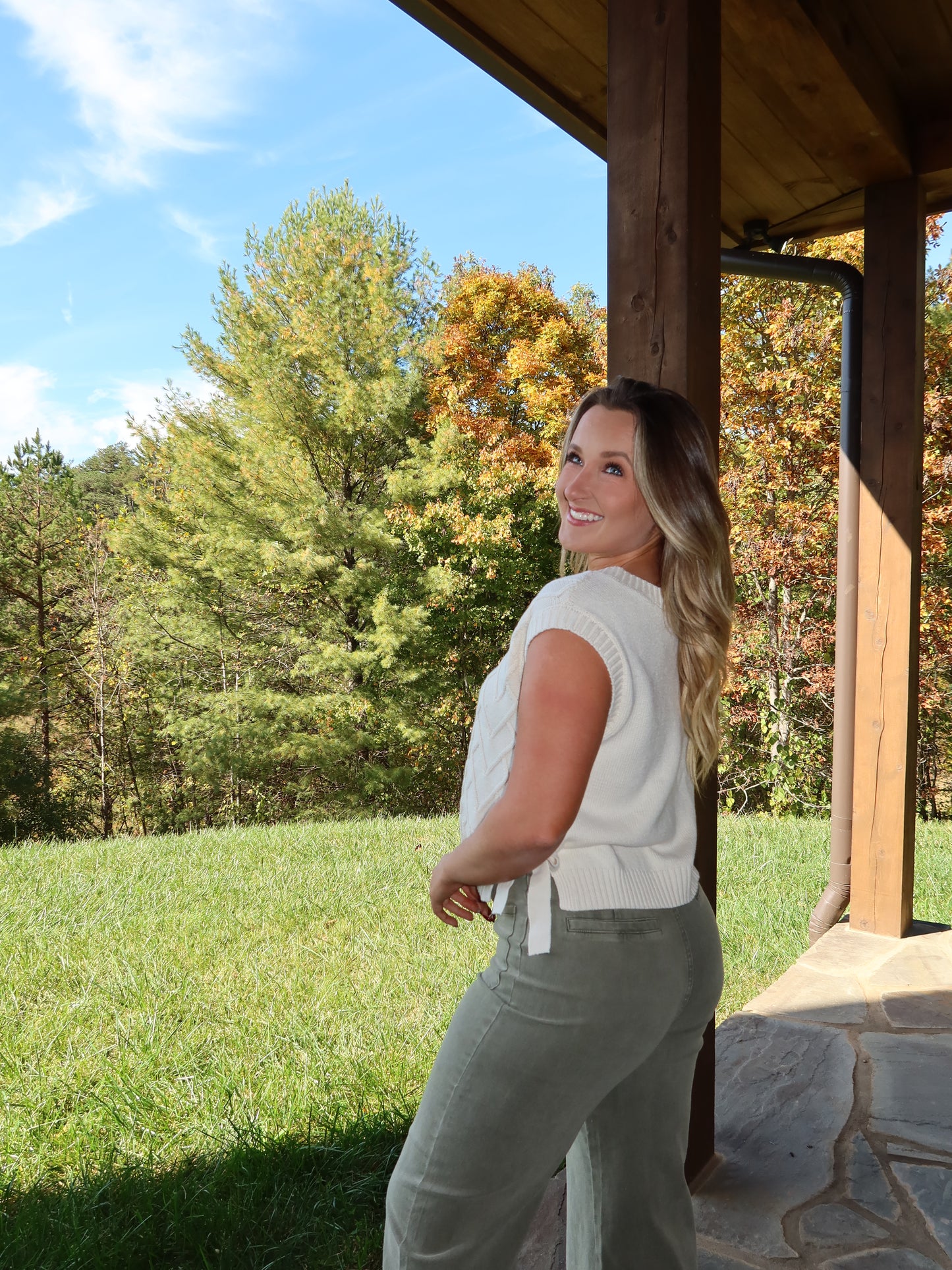 Lacy Tie Sweater Vest - Cream