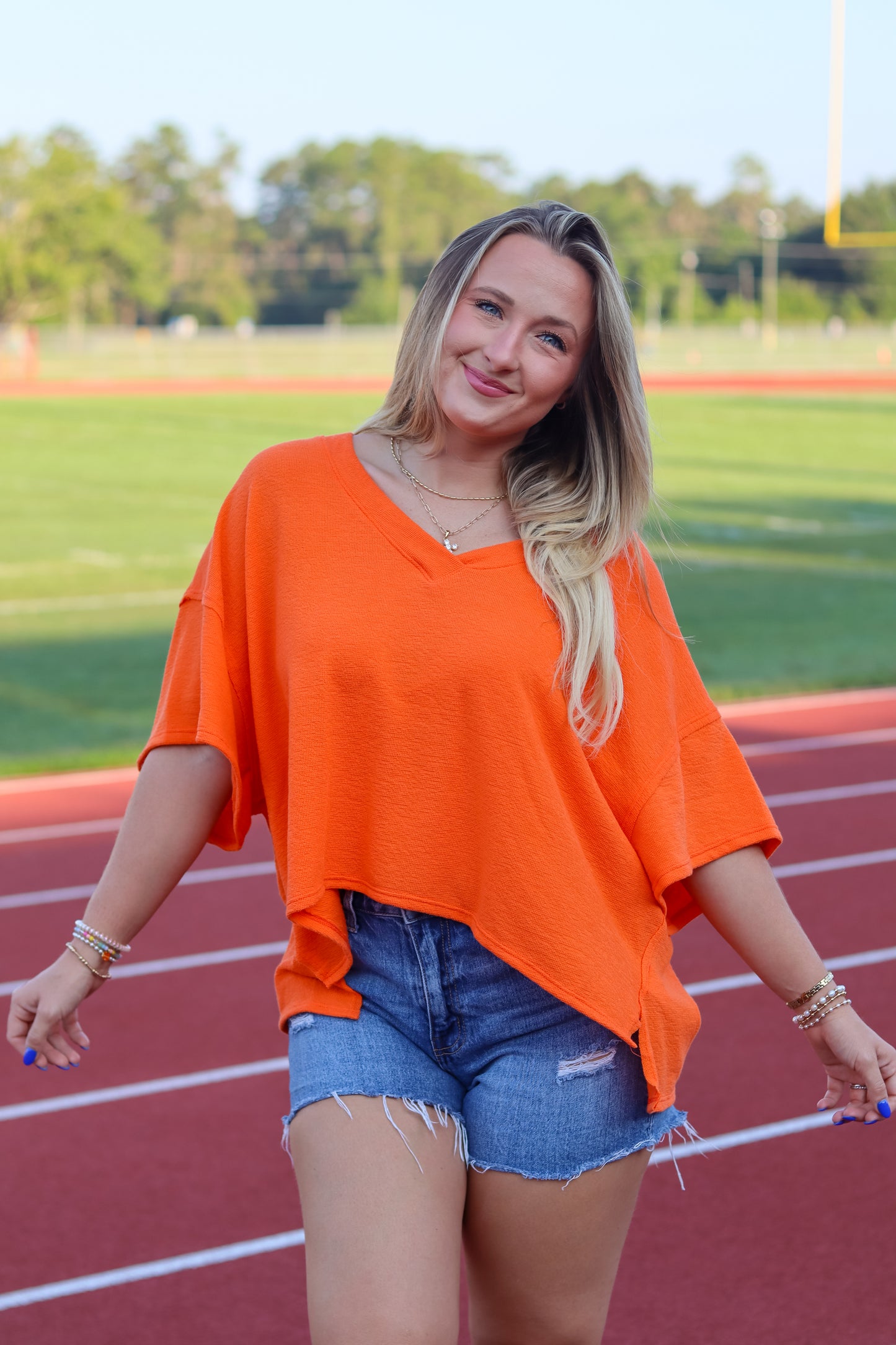 Vienna V-Neck Top - Orange