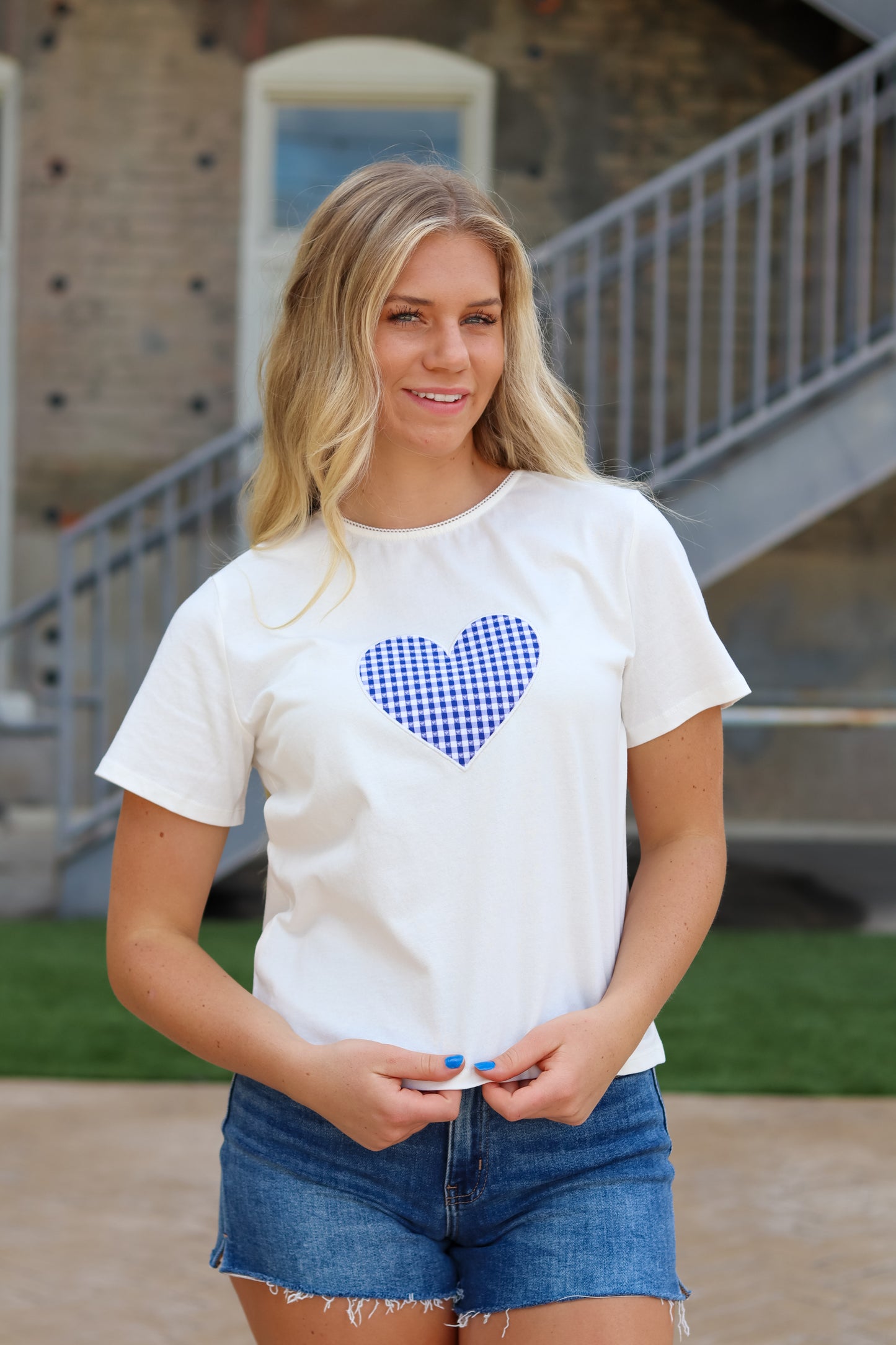 Gingham Heart Patch Tee