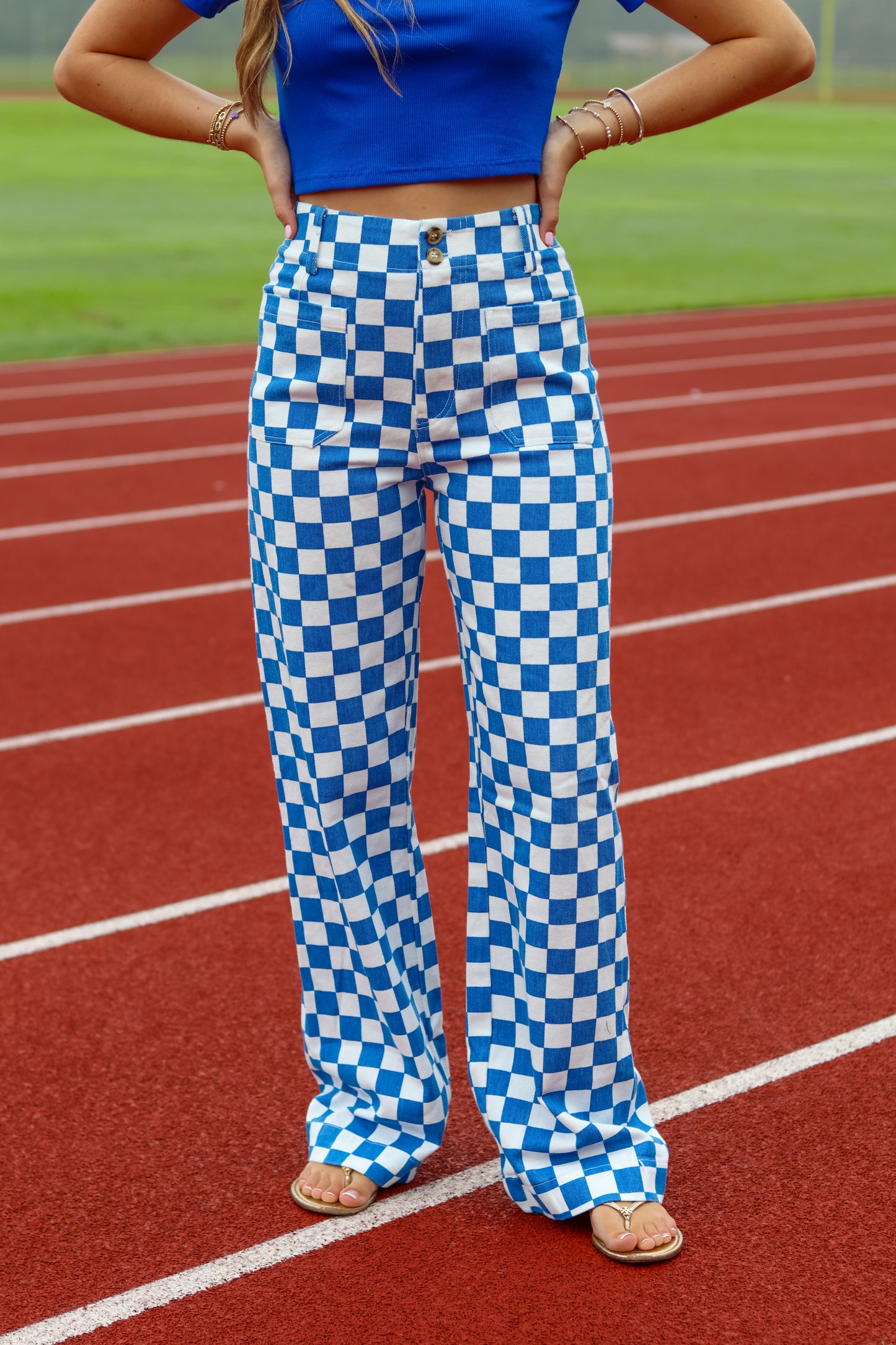 Demi Checkered Pants - Blue