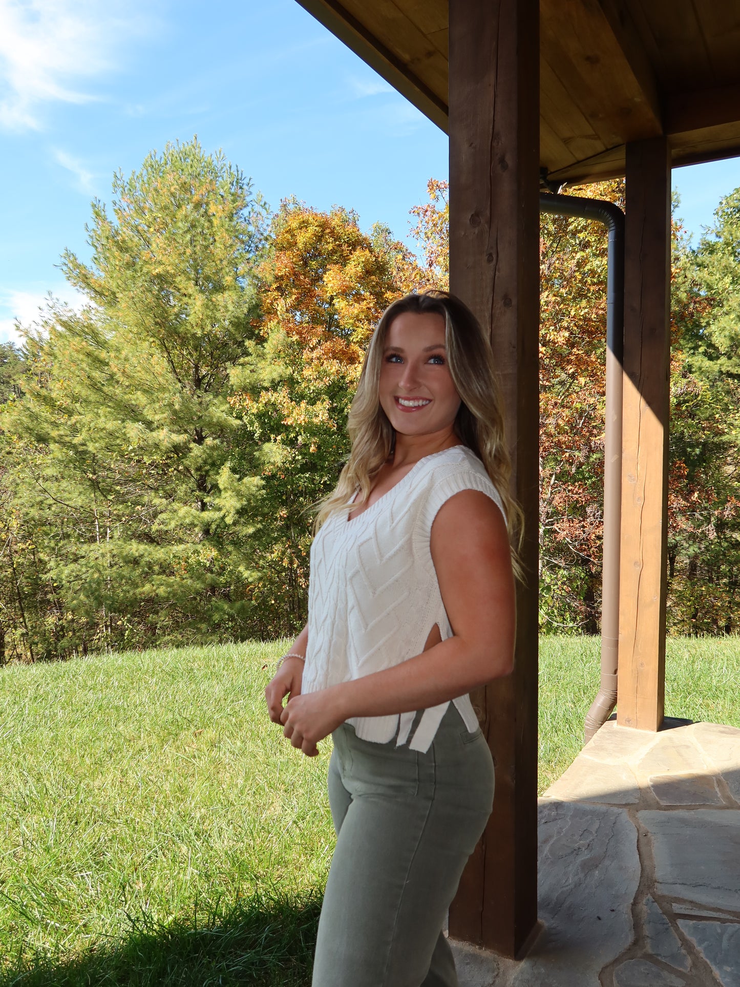 Lacy Tie Sweater Vest - Cream