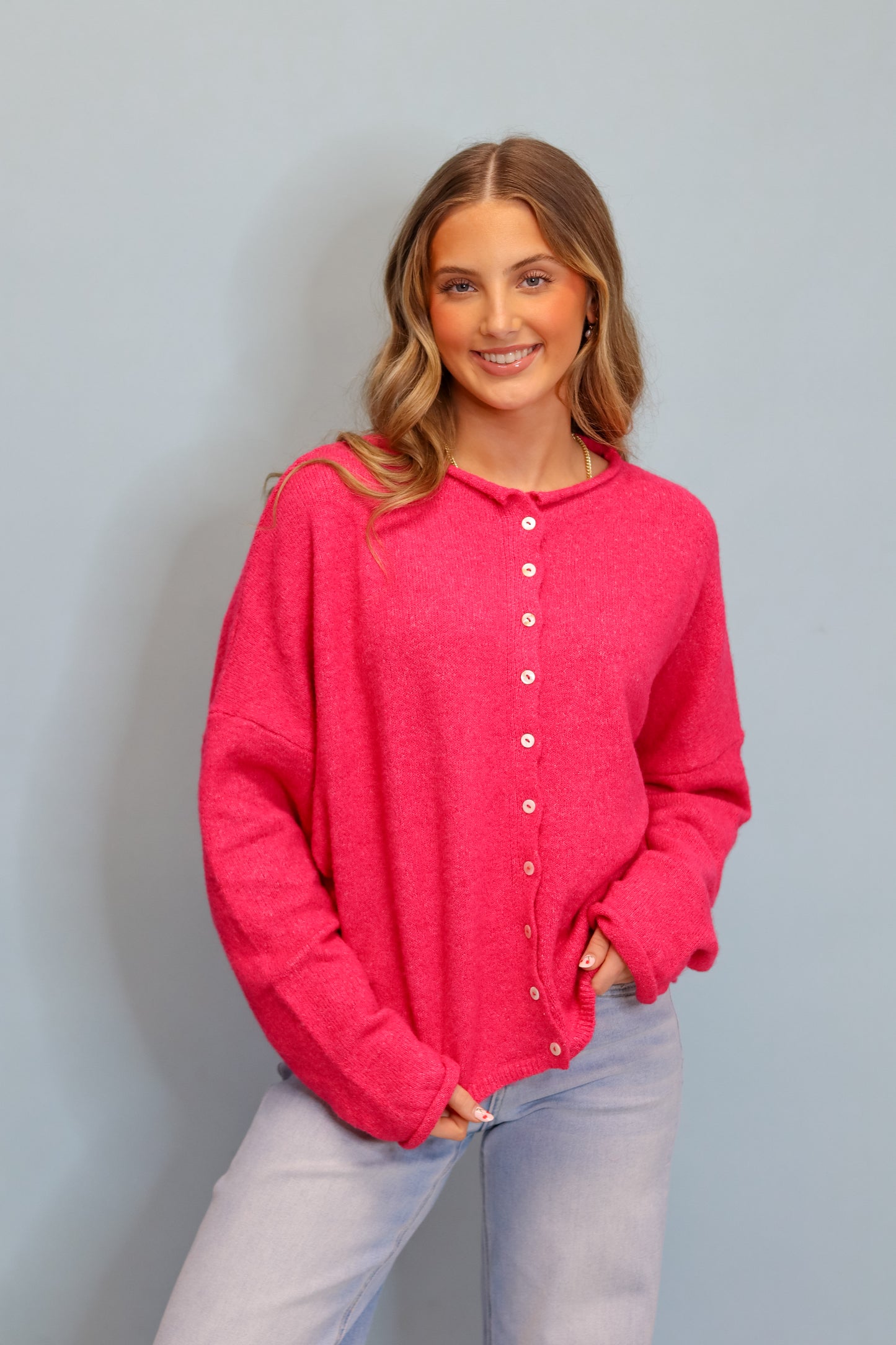 Stay Easy Cardigan - Fuchsia