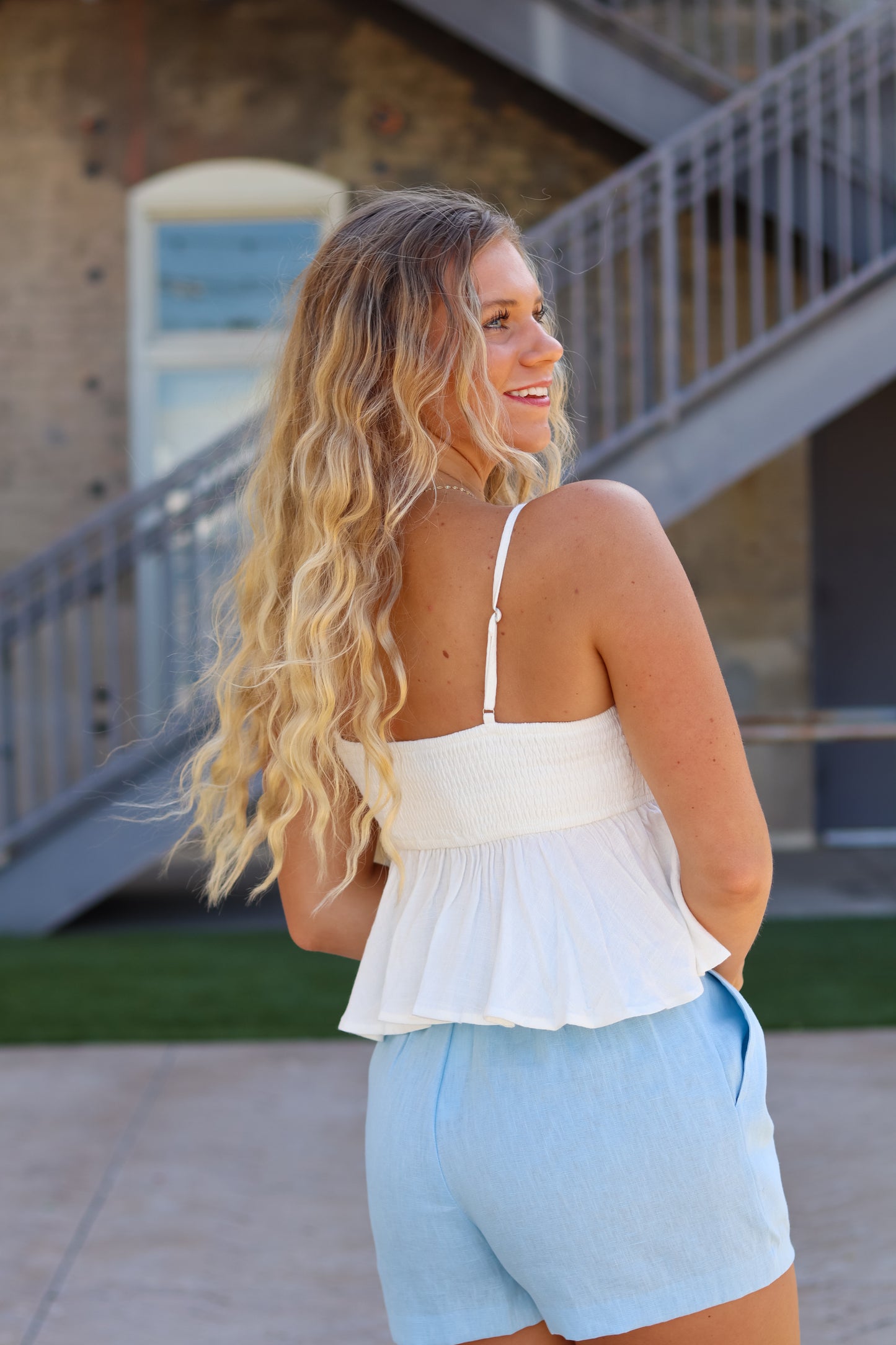 Lena Smocked Cami Tank - Off White