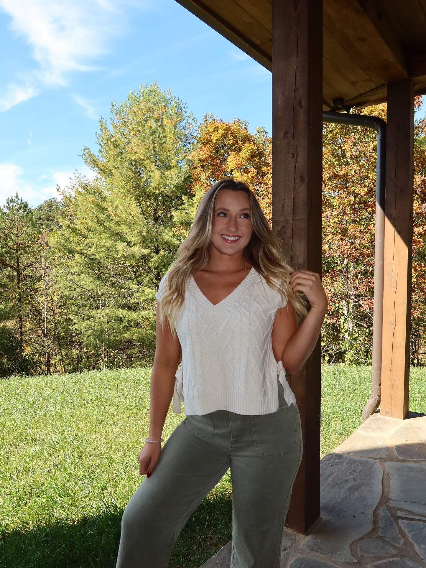 Lacy Tie Sweater Vest - Cream