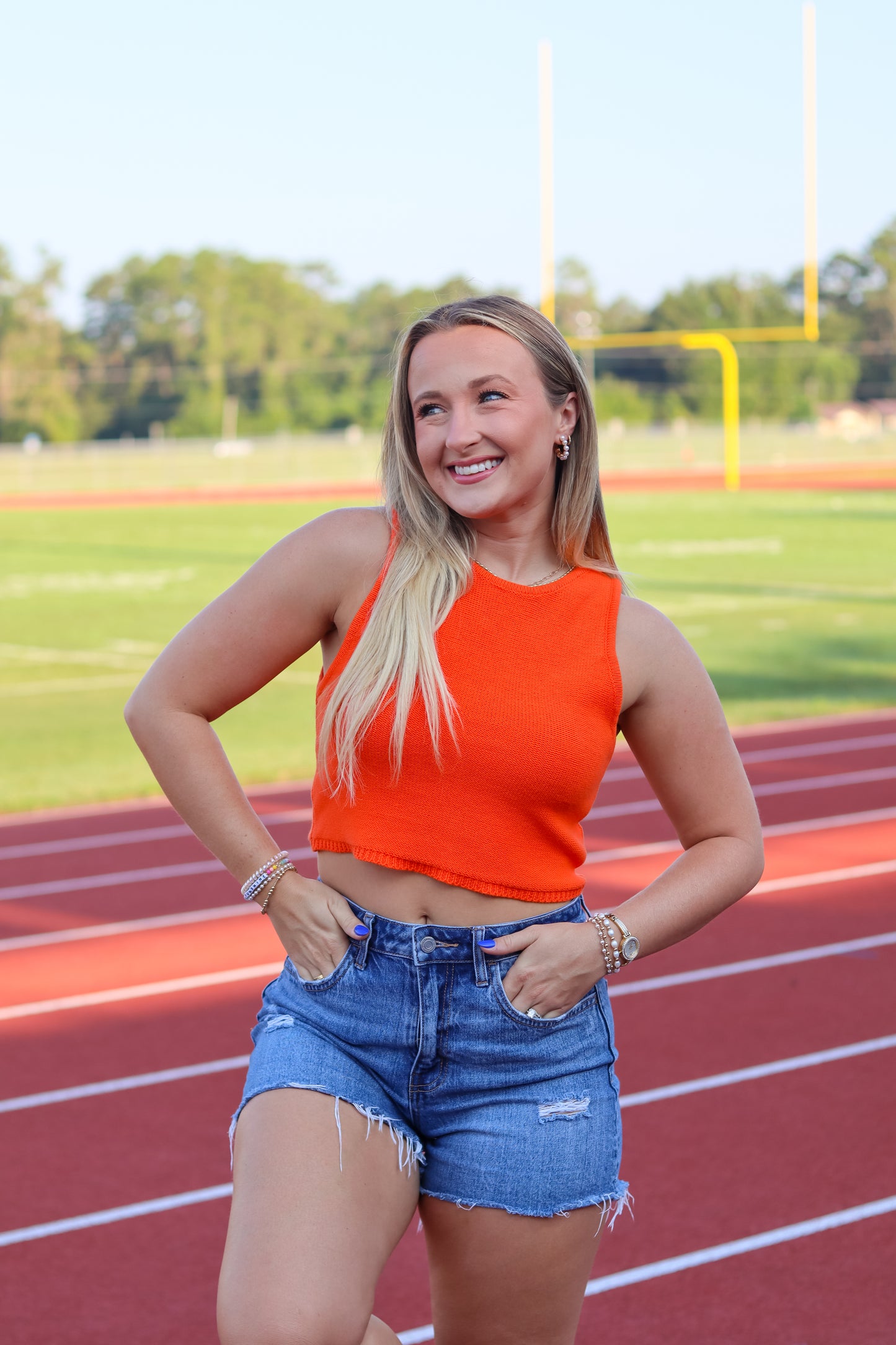 Lara Cropped Knit Top - Orange