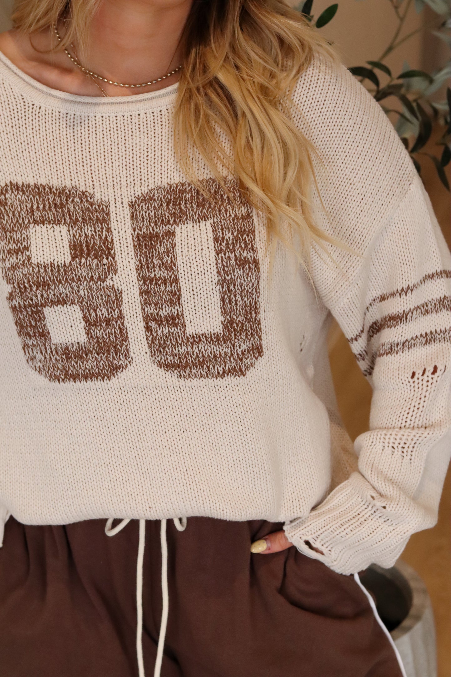 80 Distressed Varsity Sweater