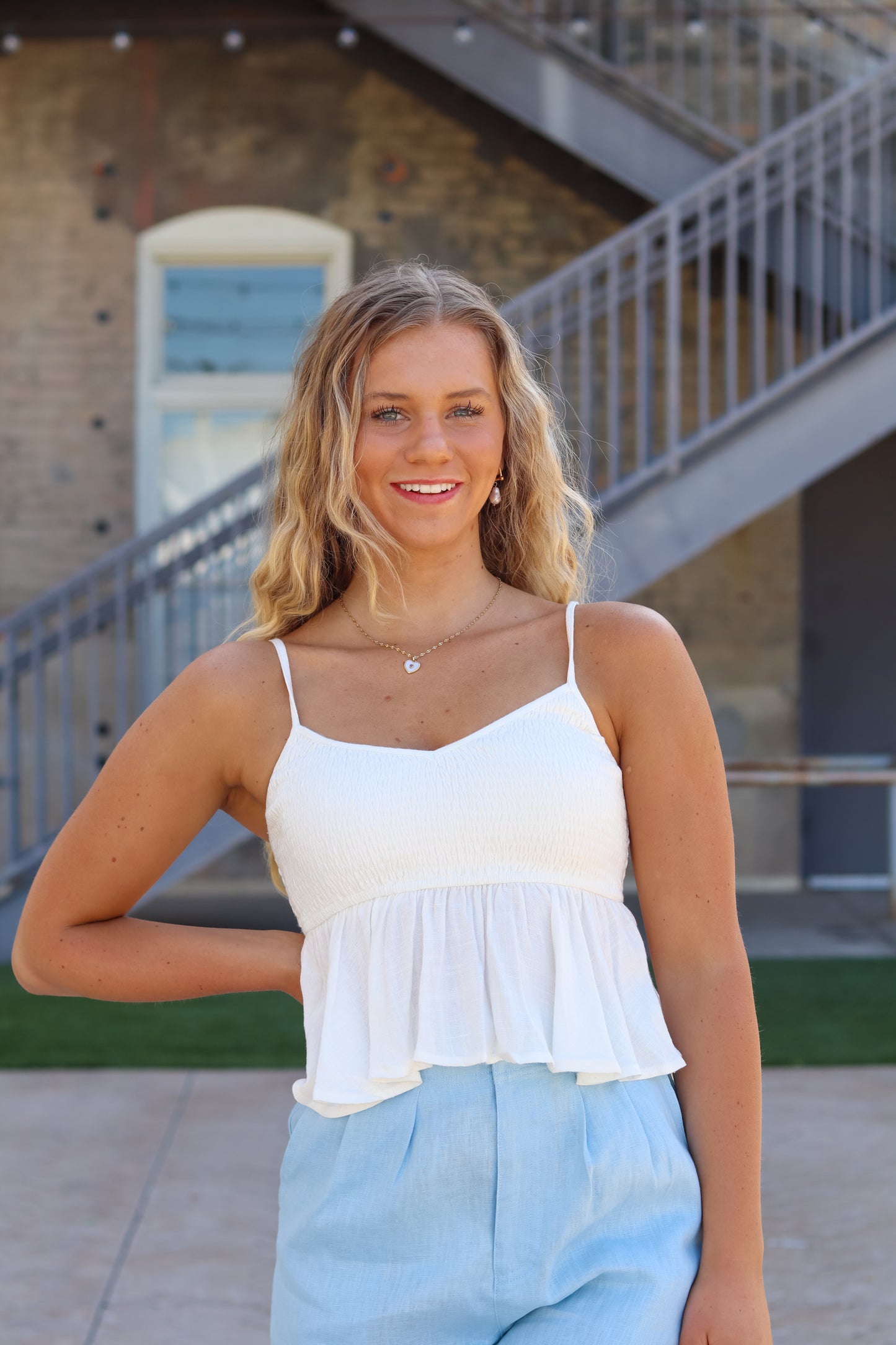 Lena Smocked Cami Tank - Off White
