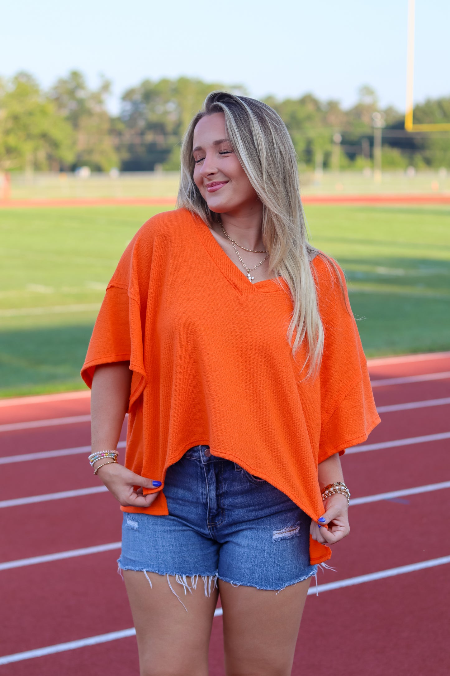 Vienna V-Neck Top - Orange