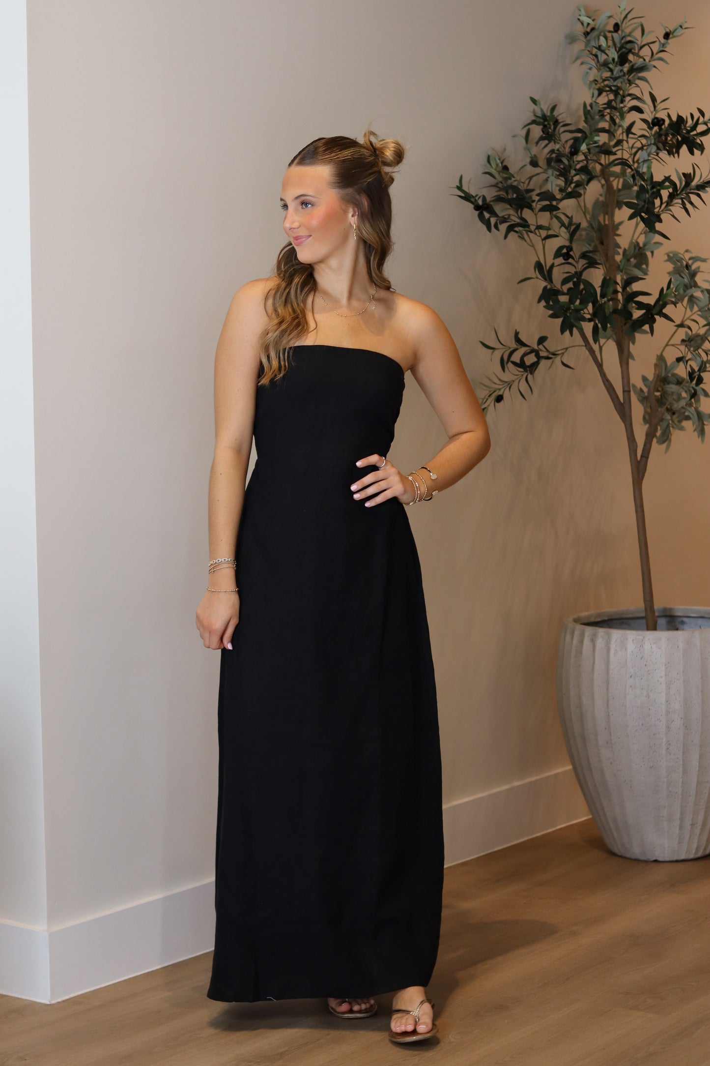 Moonlight Strapless Linen Dress