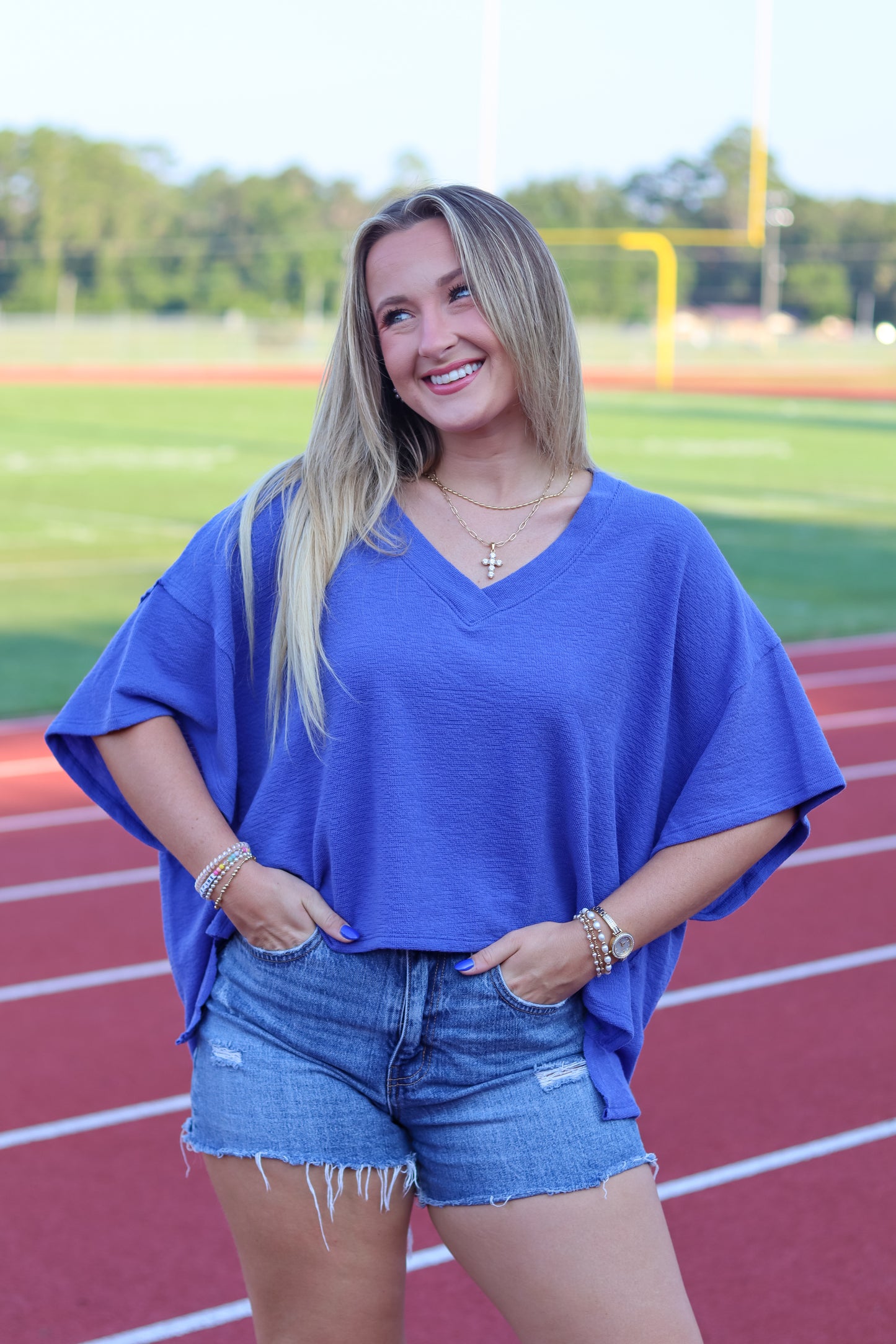 Vienna V-Neck Top - Blue