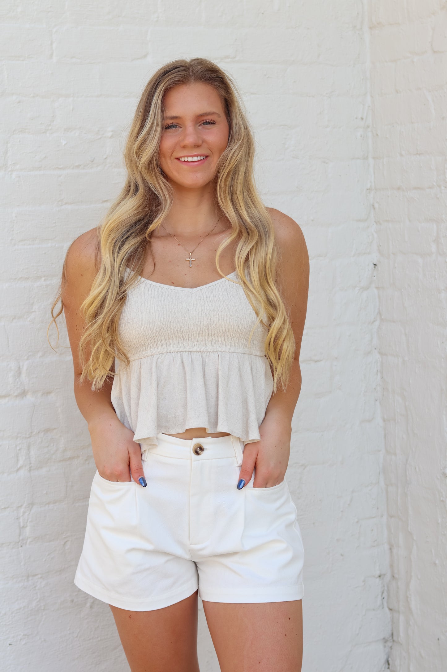Lena Smocked Tank - Natural