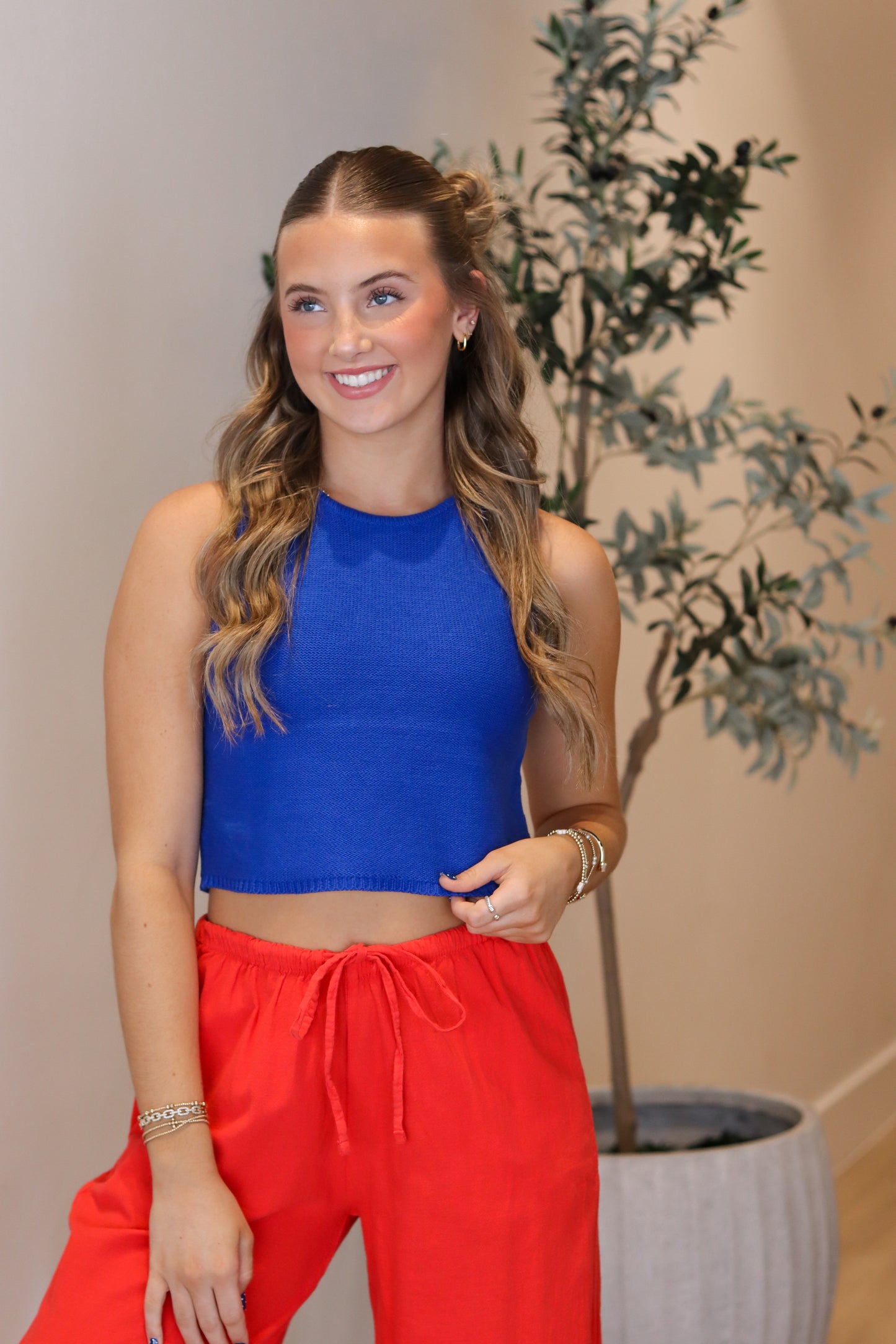 Lara Cropped Knit Top - Royal Blue