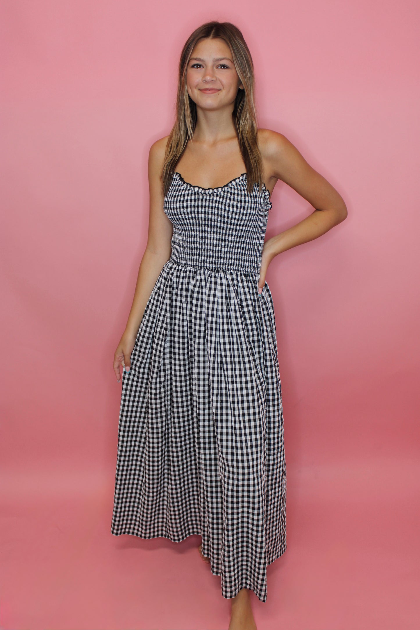 Love Song Gingham Maxi Dress - Black/White