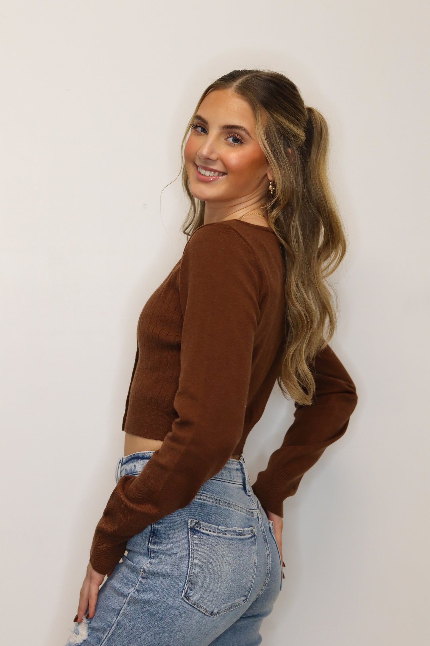 Quinn Boat Neck Cardigan - Brown