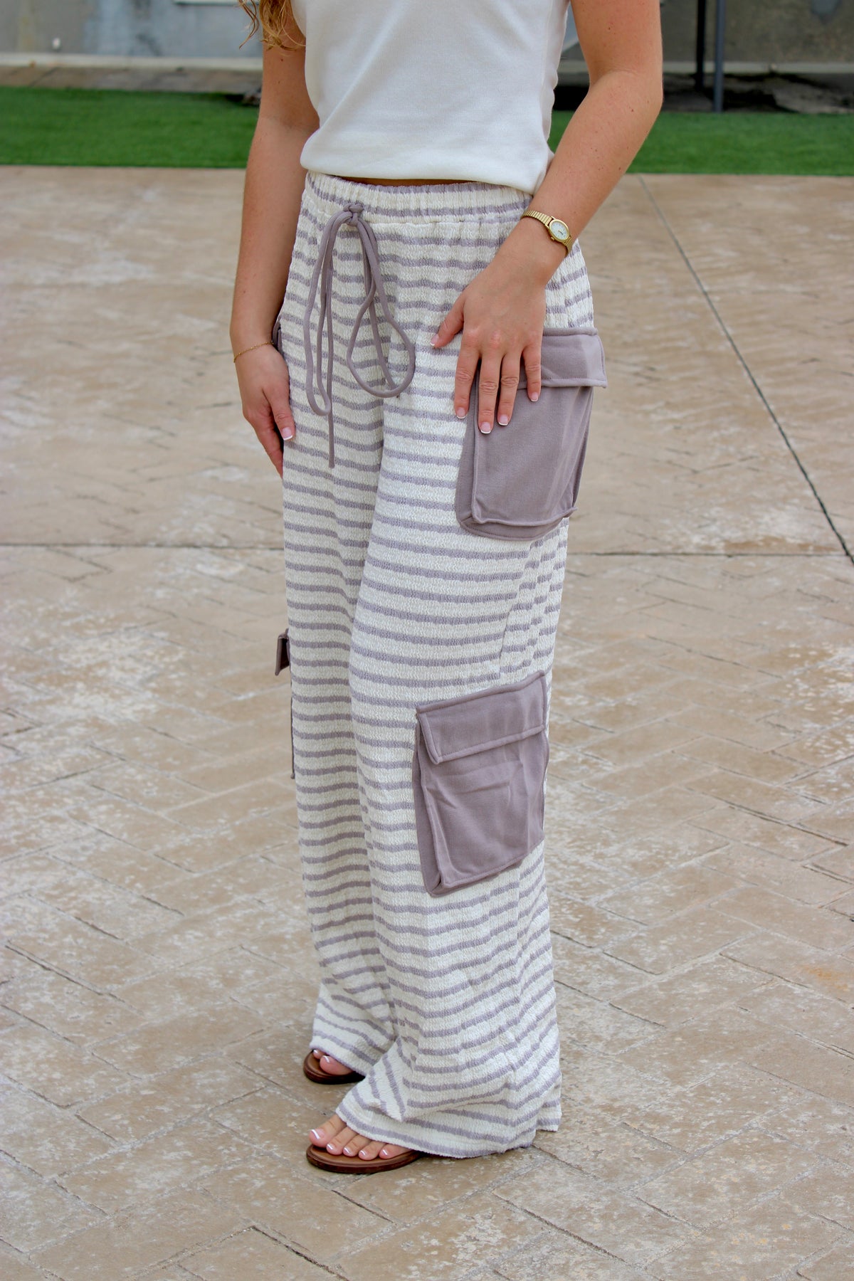 Mick Stripe Cargo Wide Leg Pants