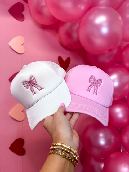 Coquette Ribbon Bow Trucker Hat - Pink