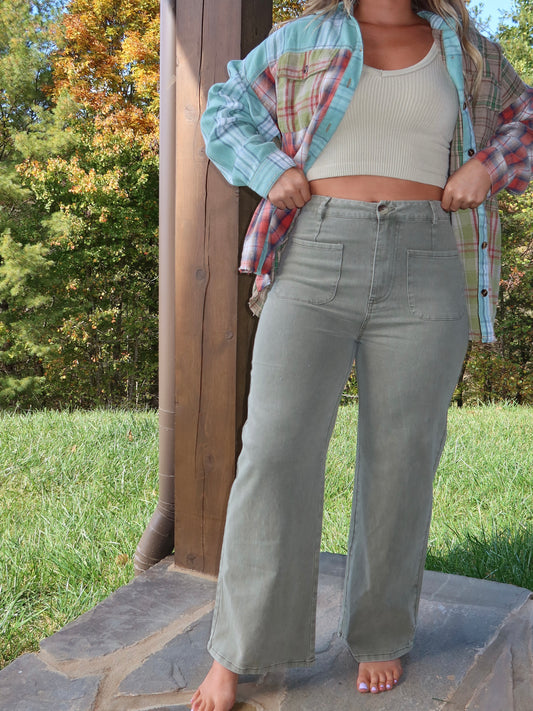 Clarey High Waisted Pants - Olive