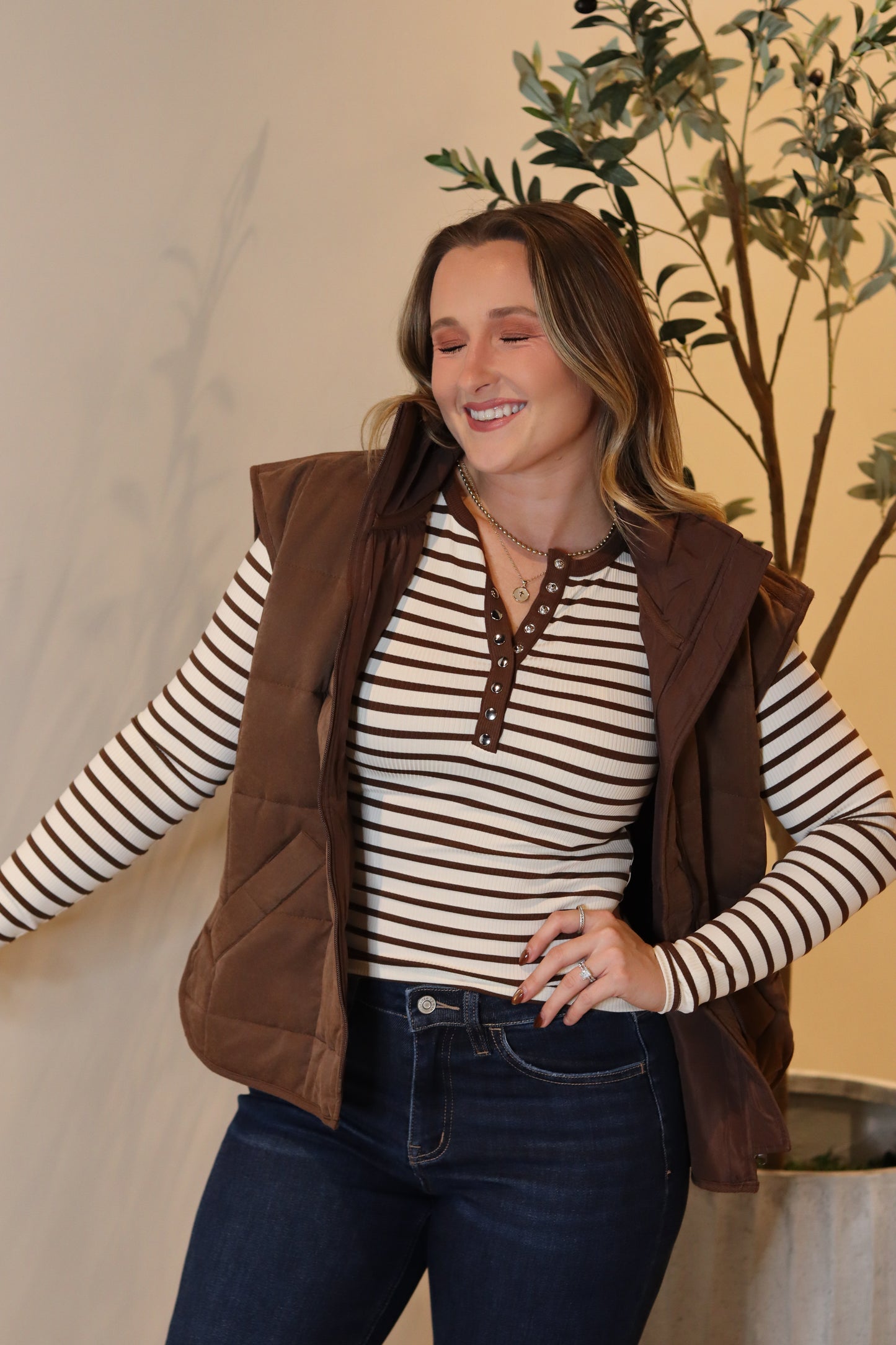 Henley Stripe Knit Top - Cream