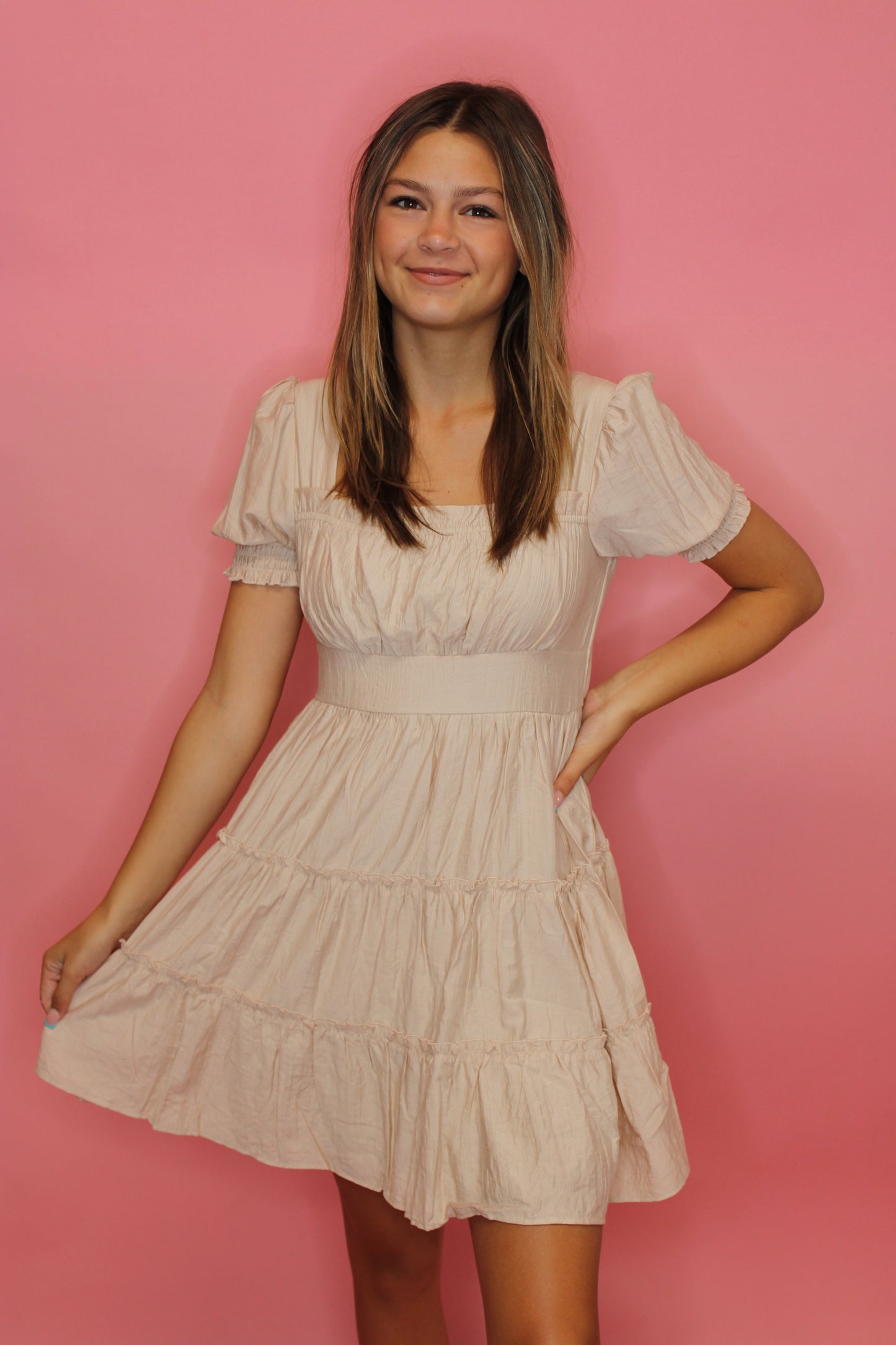 Clara Ruffle Mini Dress - Light Khaki