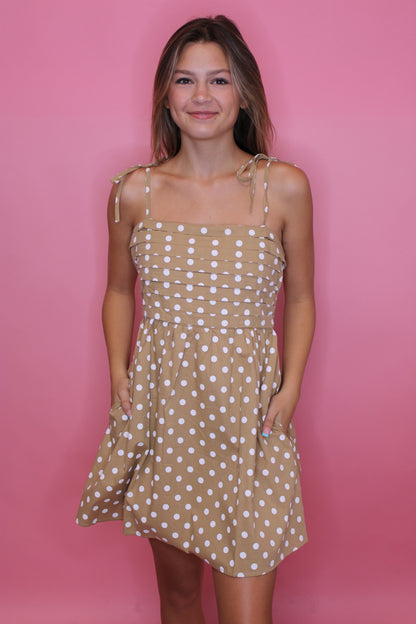 Rhode Polka Dot Mini Dress - Mocha & White