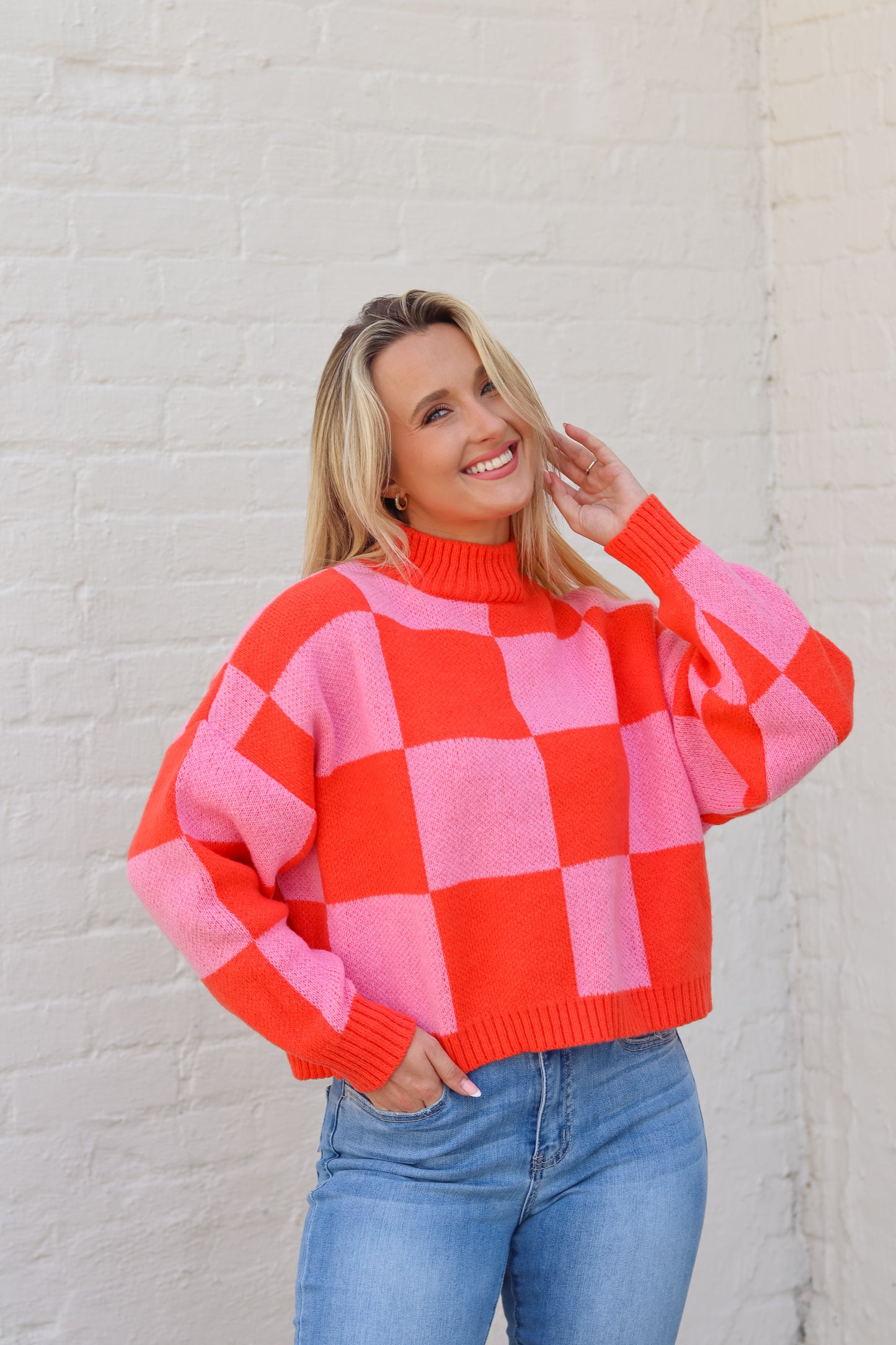 Happy Place Sweater Top - Pink & Orange