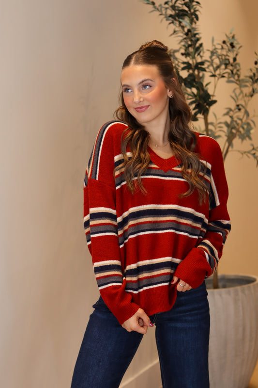 Henley Striped Sweater