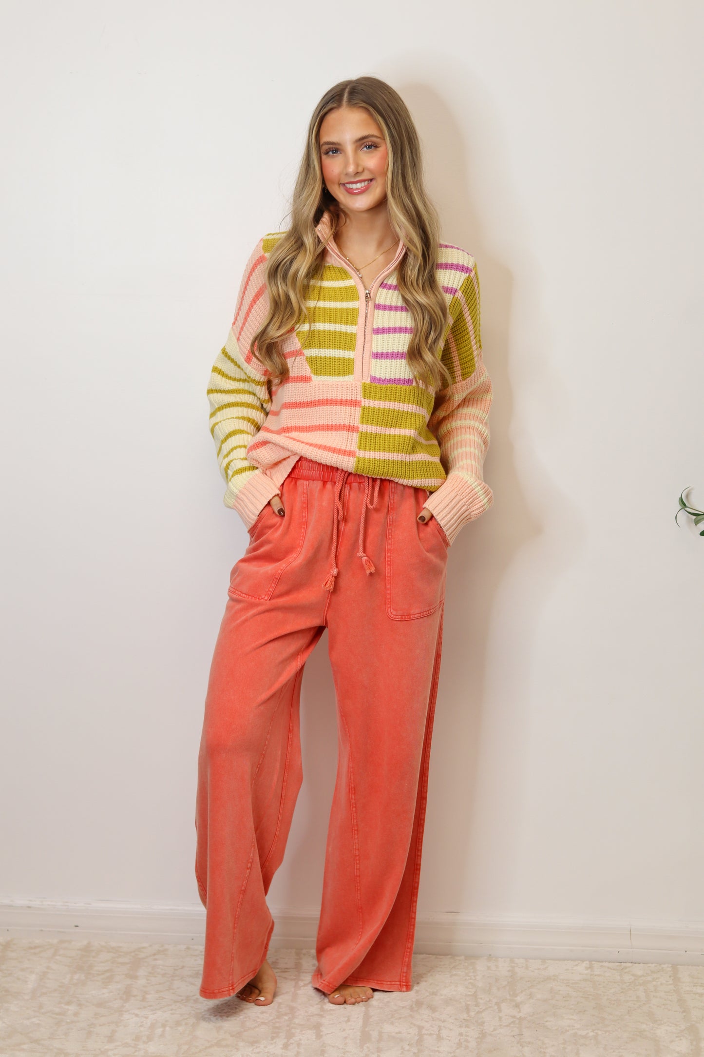 Nala Terry Knit Pants - Fusion Coral