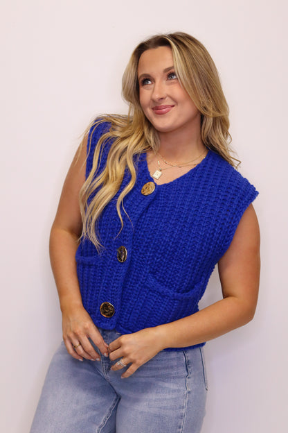 Charming Knit Vest - Royal Blue