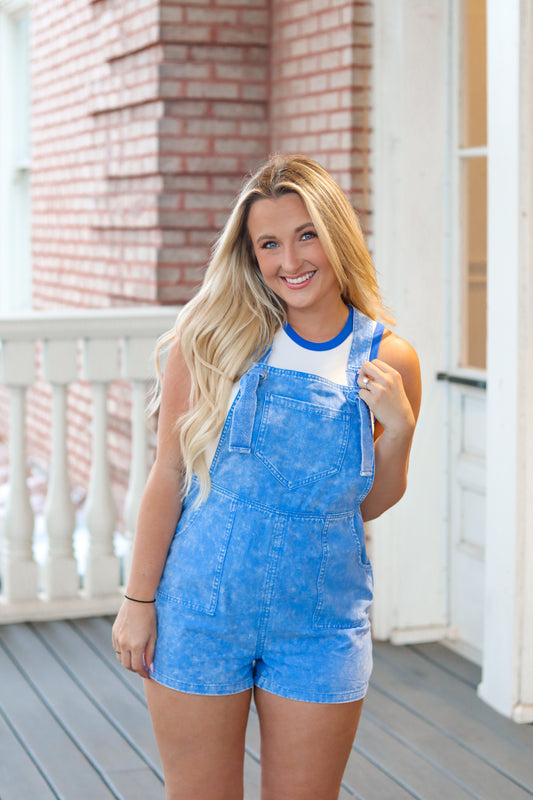 Perfect for You Short Overalls - Crayon Blue