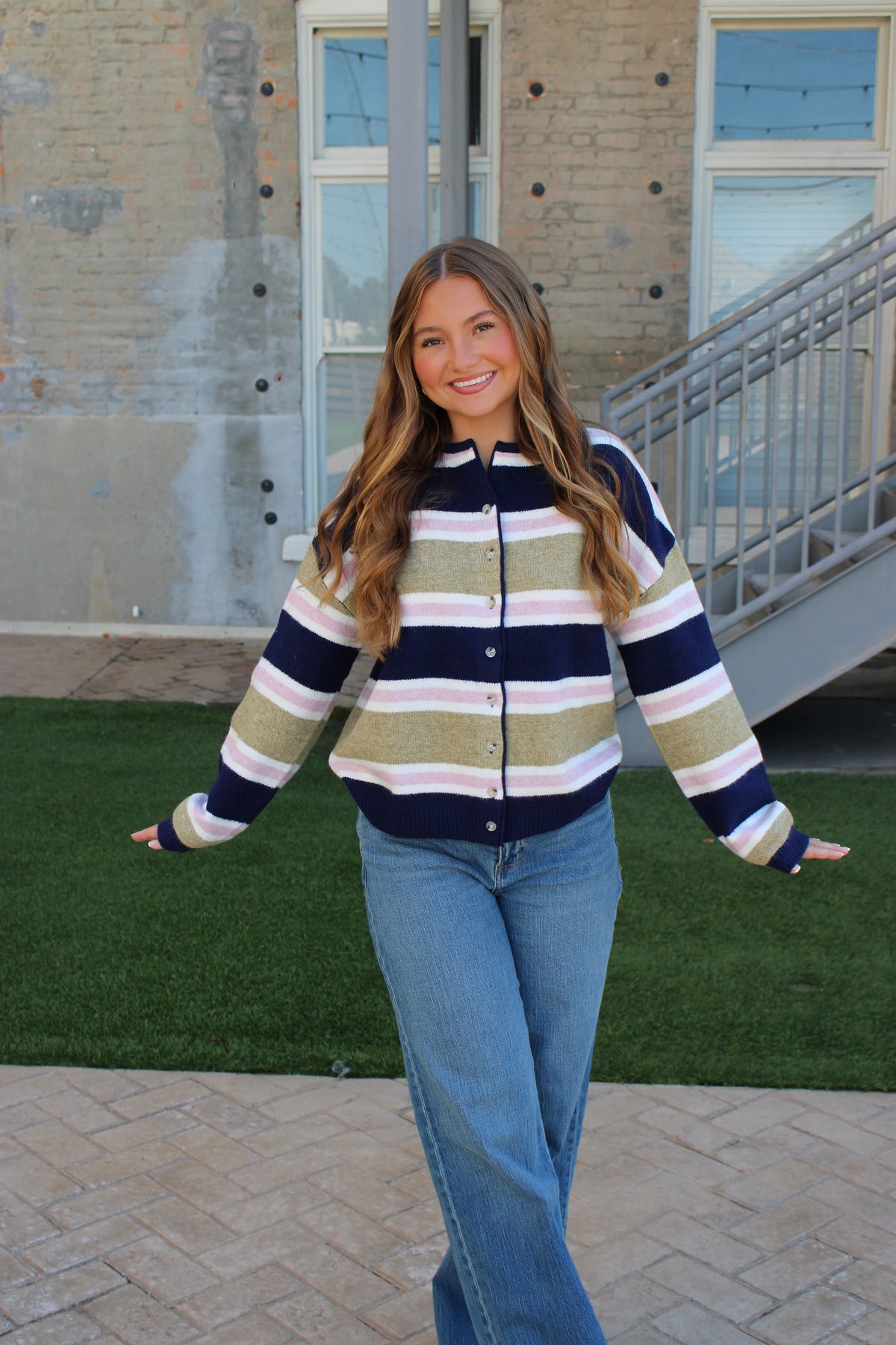 Rory Striped Cardigan - Navy