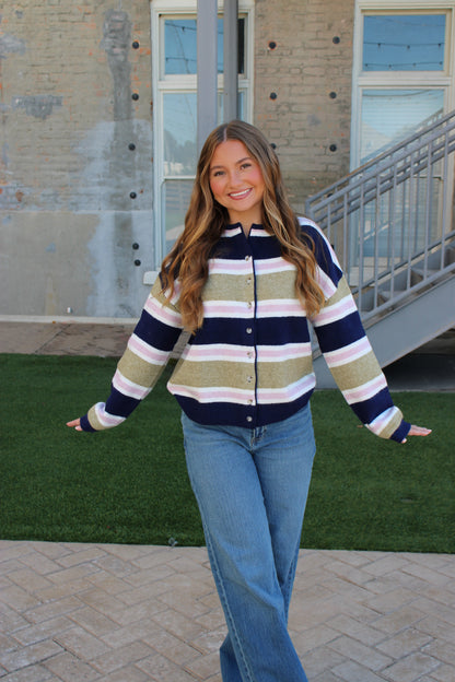 Rory Striped Cardigan - Navy