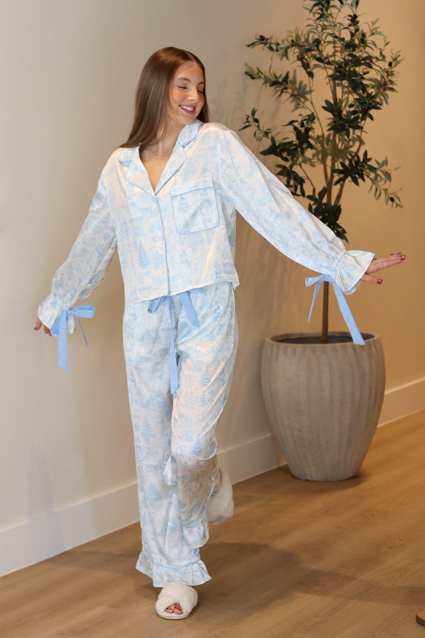 Blue Christmas Satin PJ Set