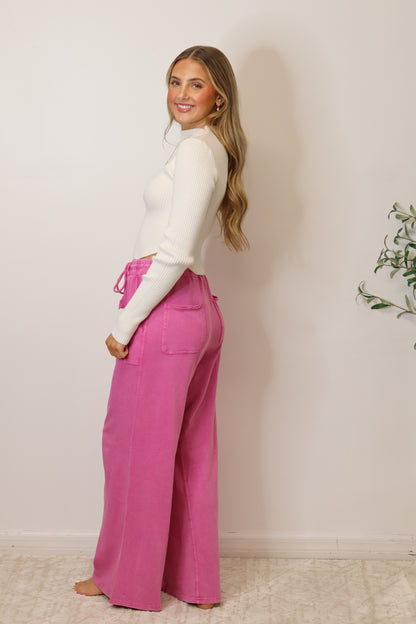 Nala Terry Knit Pants - Carnation