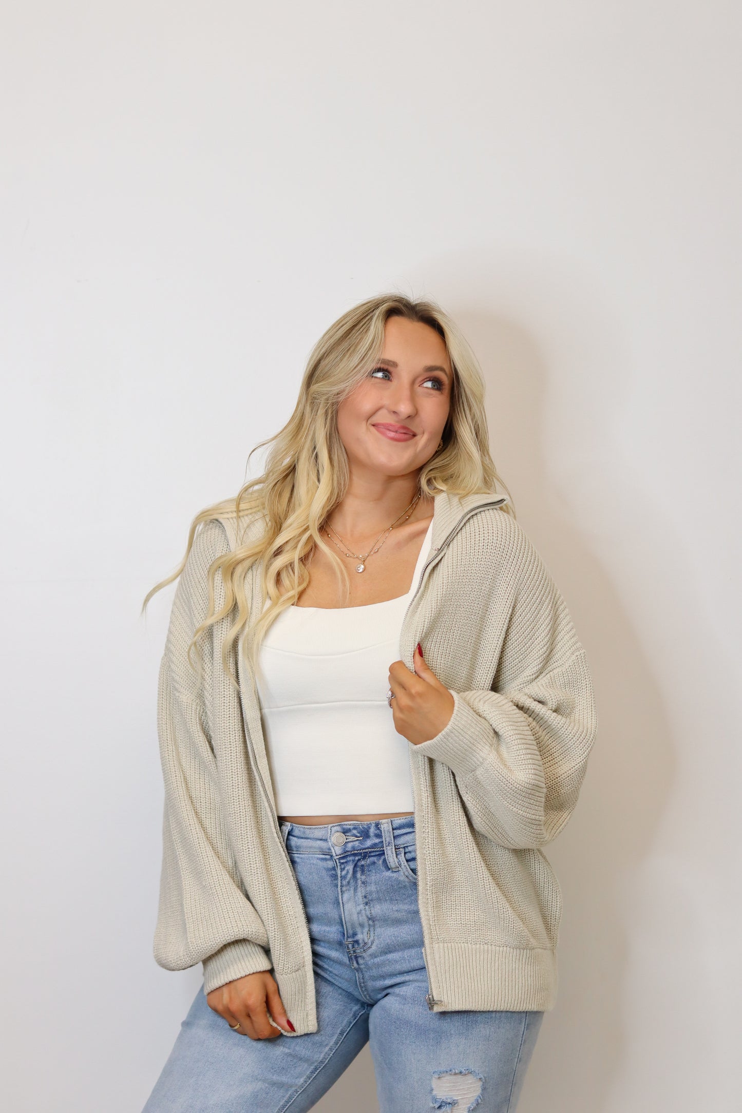 Cozy Days Zip Up - Taupe