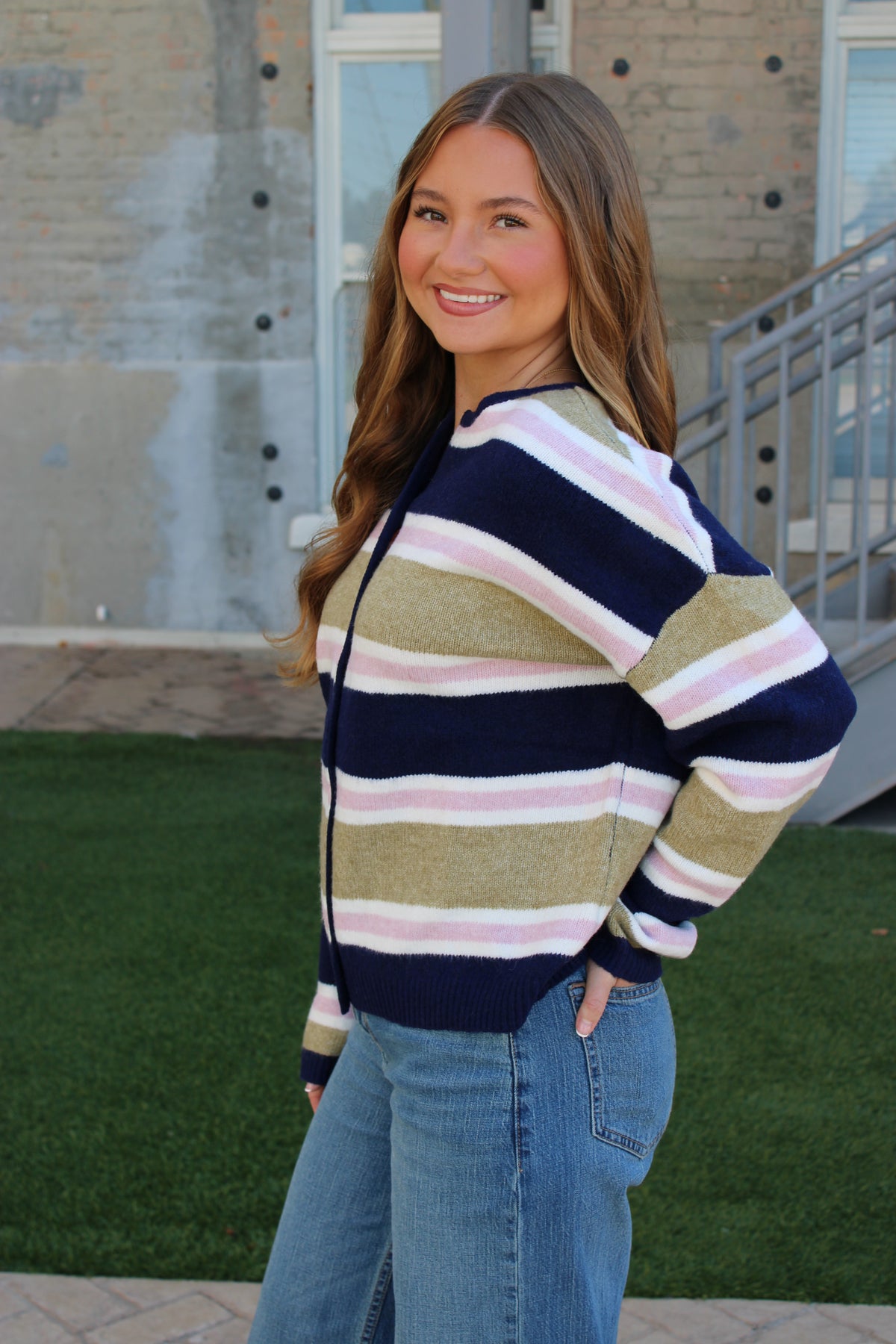 Rory Striped Cardigan - Navy