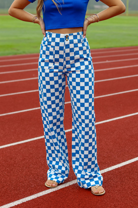 Demi Checkered Pants - Blue