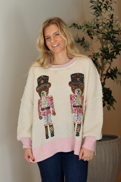 Sequin Bear Nutcracker Sweater