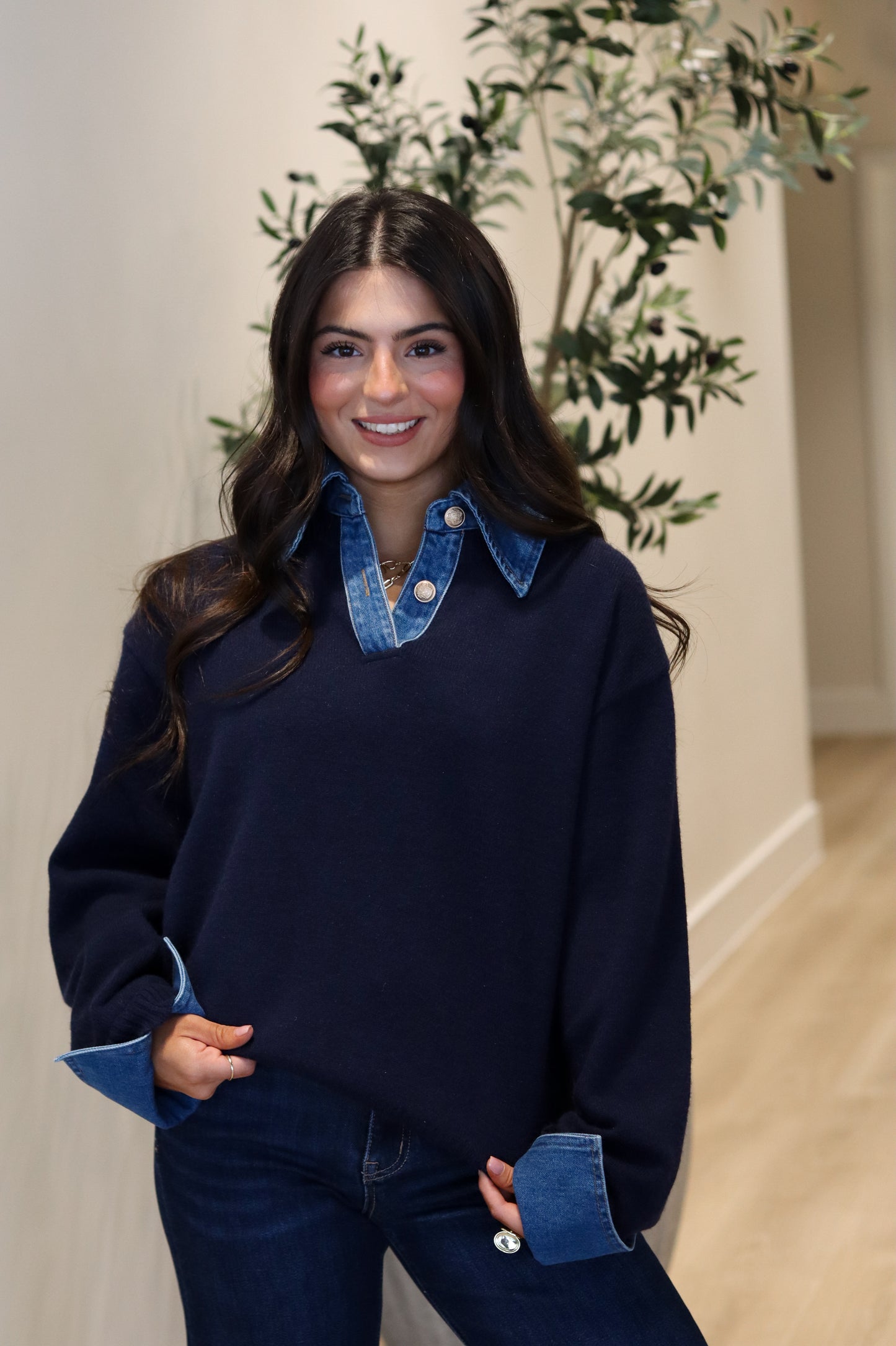 Londyn Denim Collared Sweater