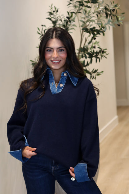 Londyn Denim Collared Sweater