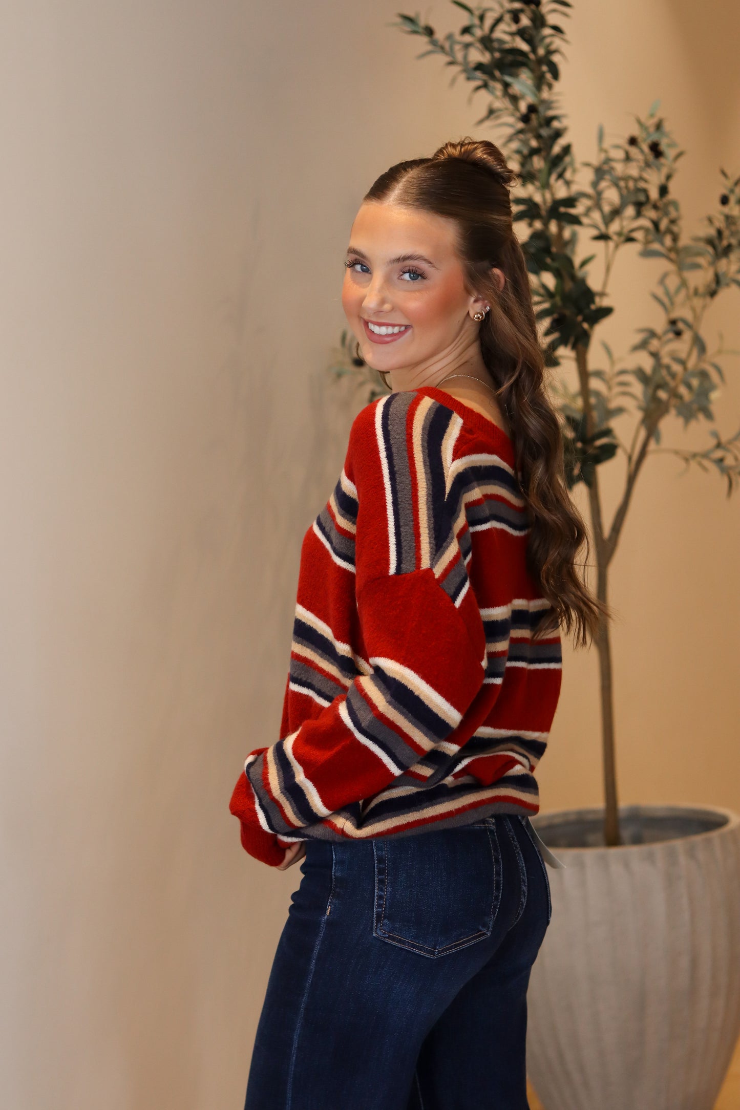 Henley Striped Sweater