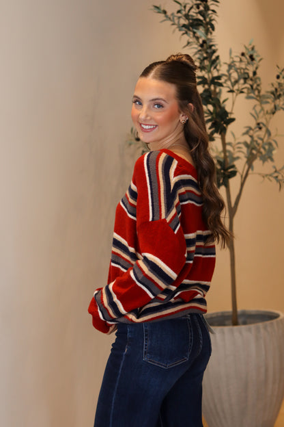 Henley Striped Sweater