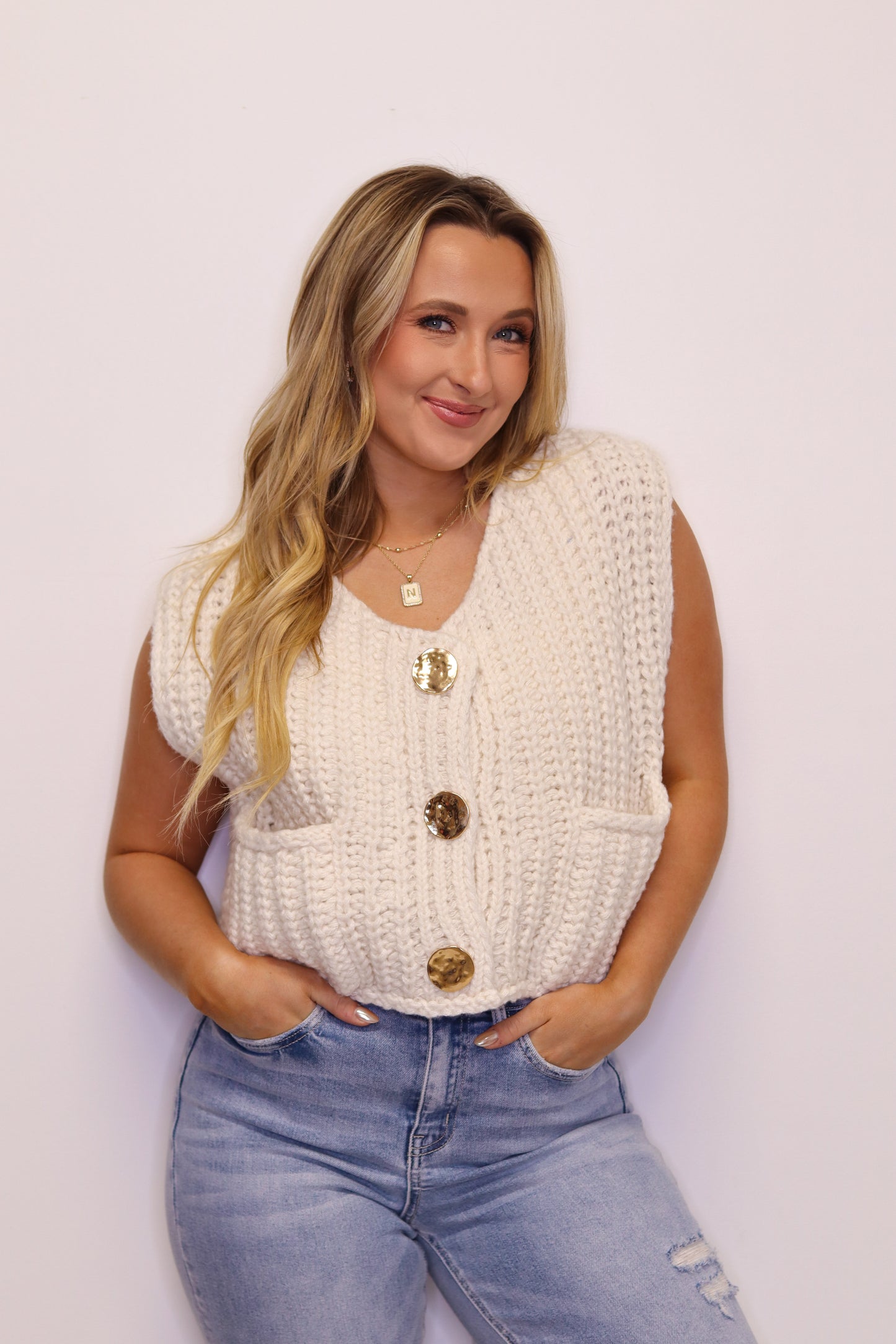 Charming Knit Vest - Beige