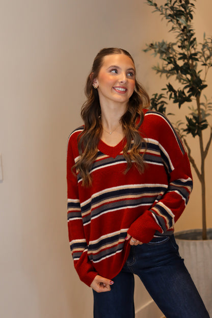 Henley Striped Sweater