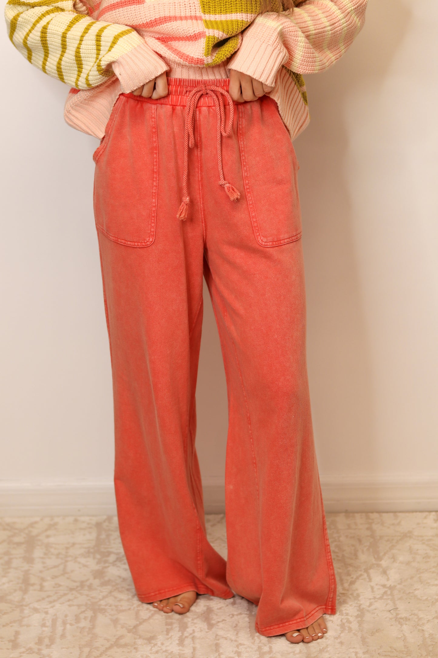 Nala Terry Knit Pants - Fusion Coral